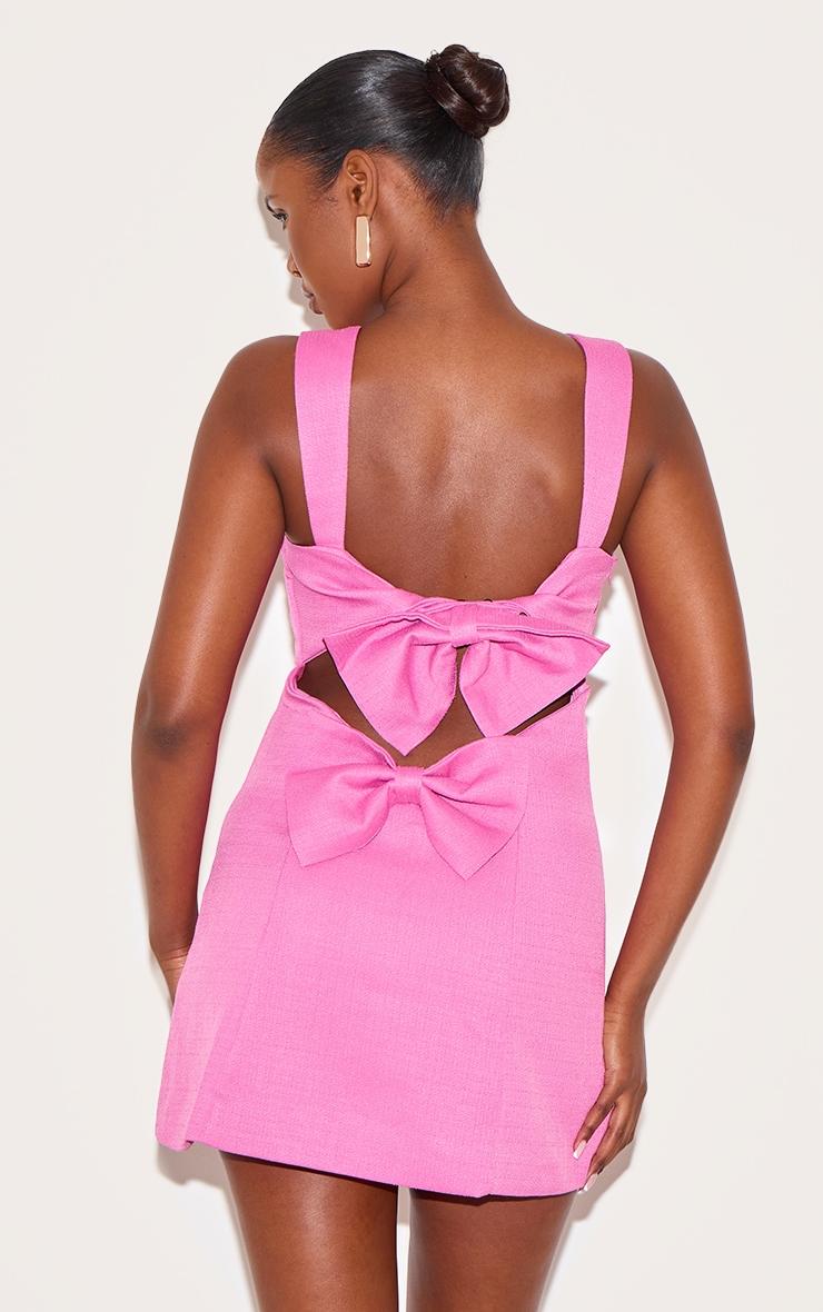 Hot Pink Twill Cut Out Bow Shift Dress Product Image