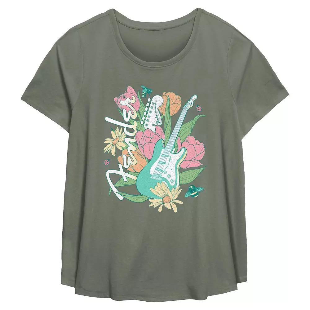 Plus Size Fender Spring Guitar Flowy Graphic Tee, Women's, Size: 4XL, Green Product Image