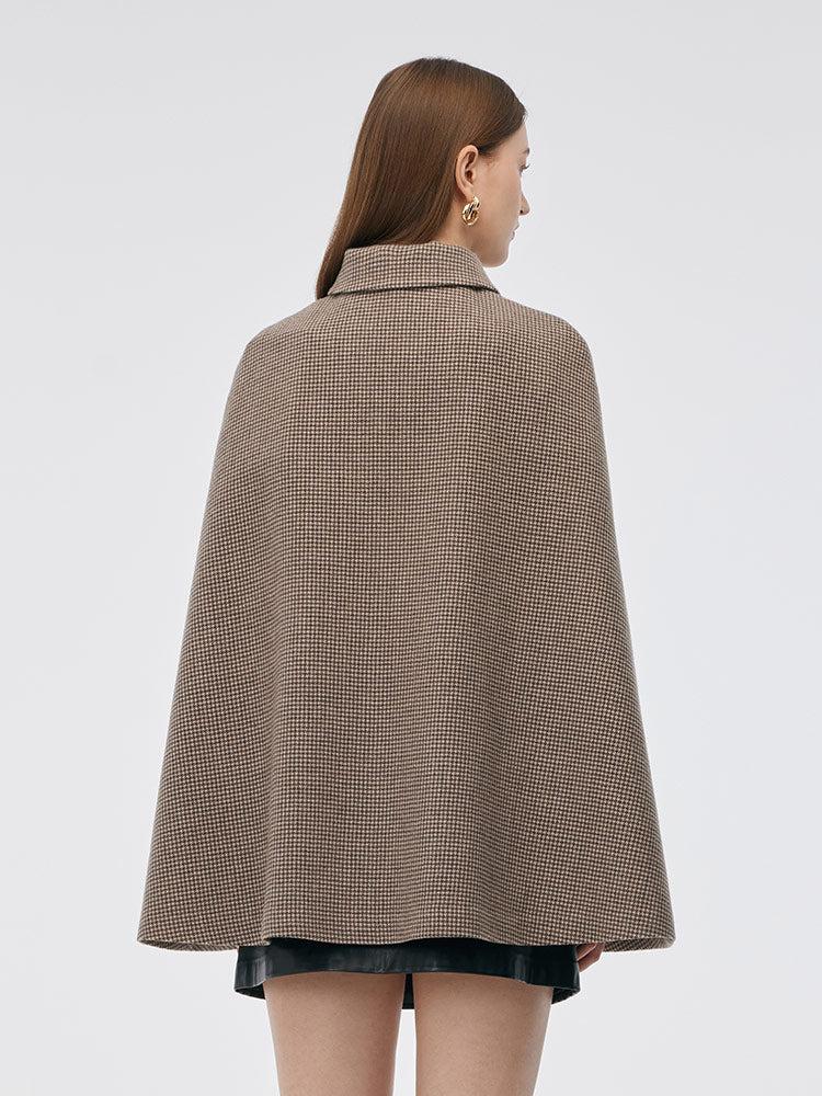 100% Washable Wool Beige Check Cape And Vest Two-Piece Set With Belt Product Image