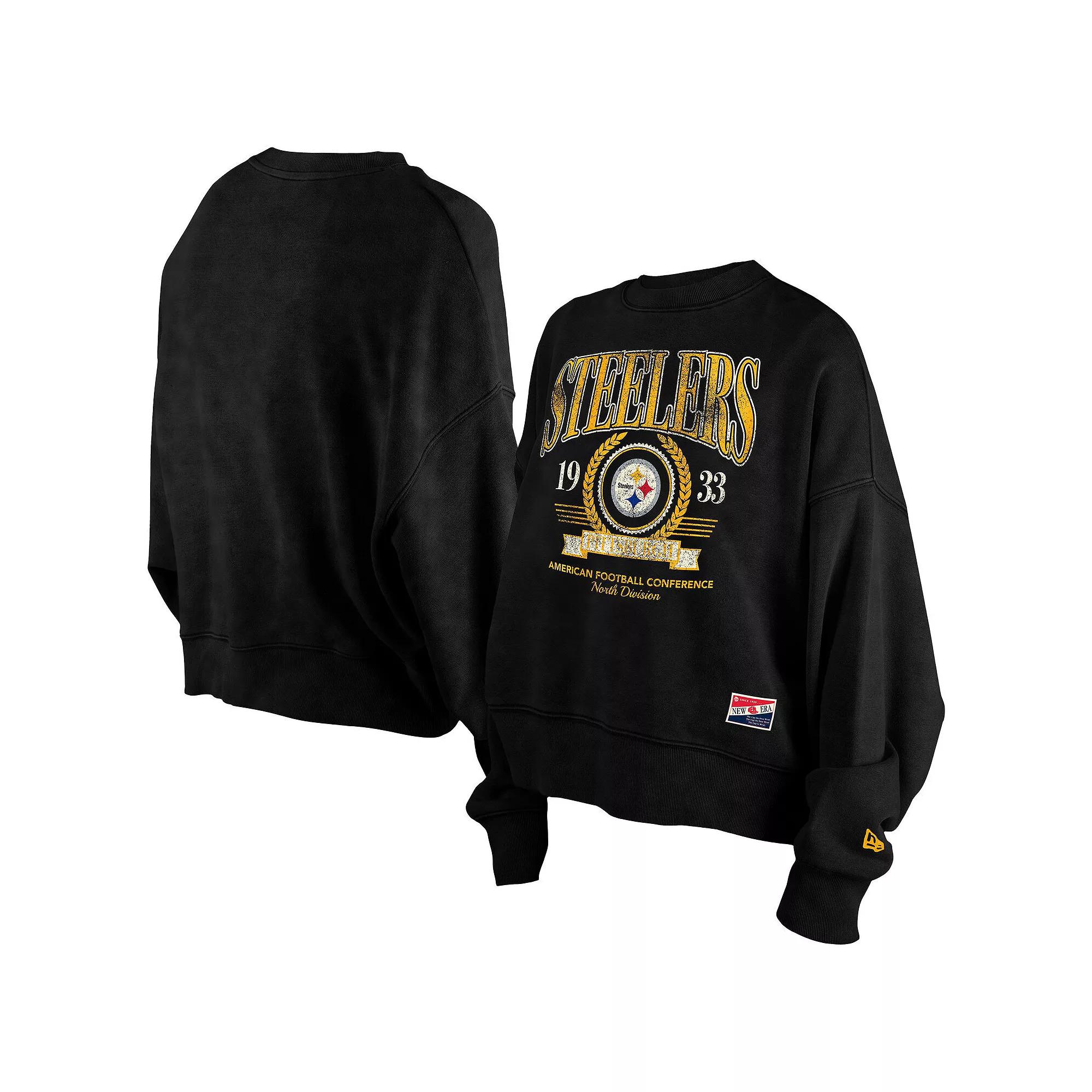 Women's New Era Black Pittsburgh Steelers Throwback Boxy Sweatshirt, Size: XS Product Image