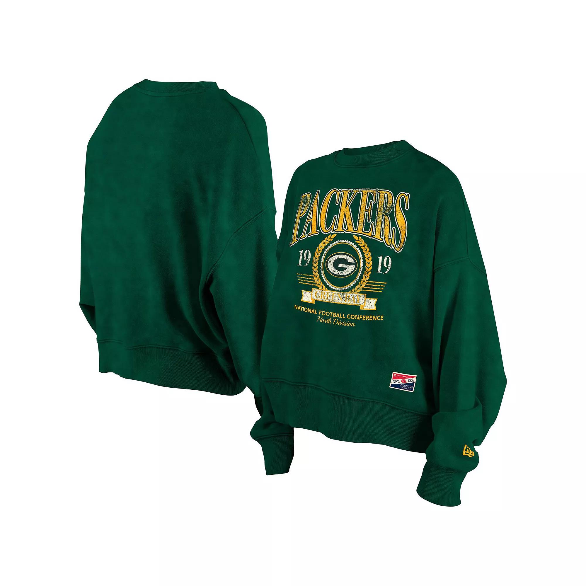 Women's New Era Green Green Bay Packers Throwback Boxy Sweatshirt, Size: Small Product Image