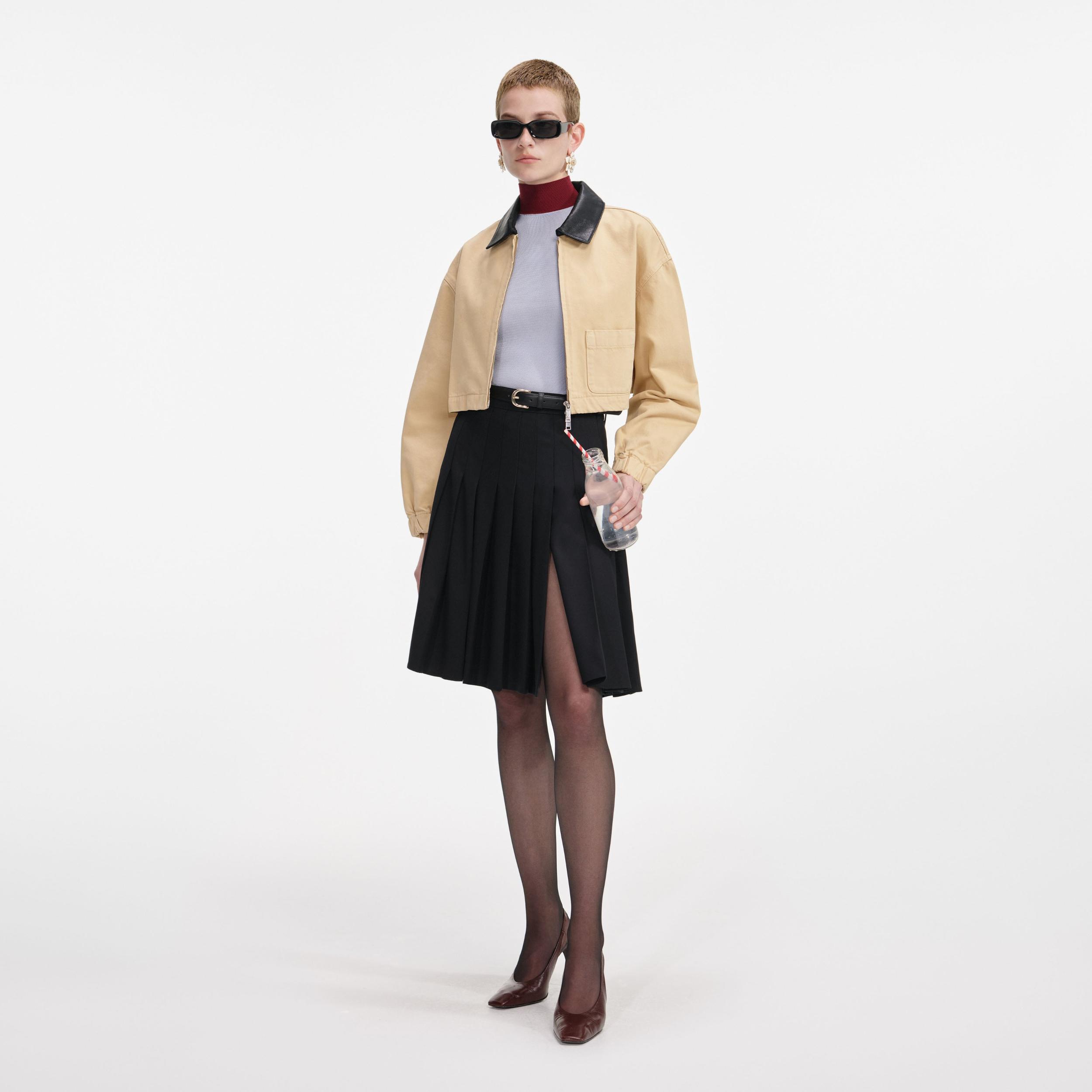 Beige Denim Cropped Jacket Product Image