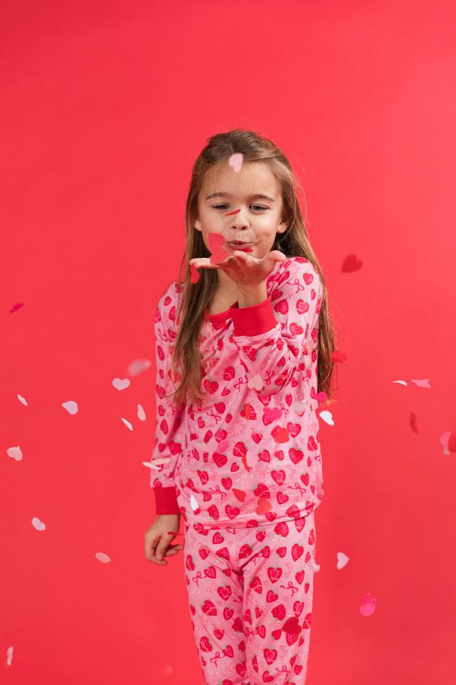 Kid's Sweet Dreams Strawberry Hearts Pajama Set FINAL SALE Product Image