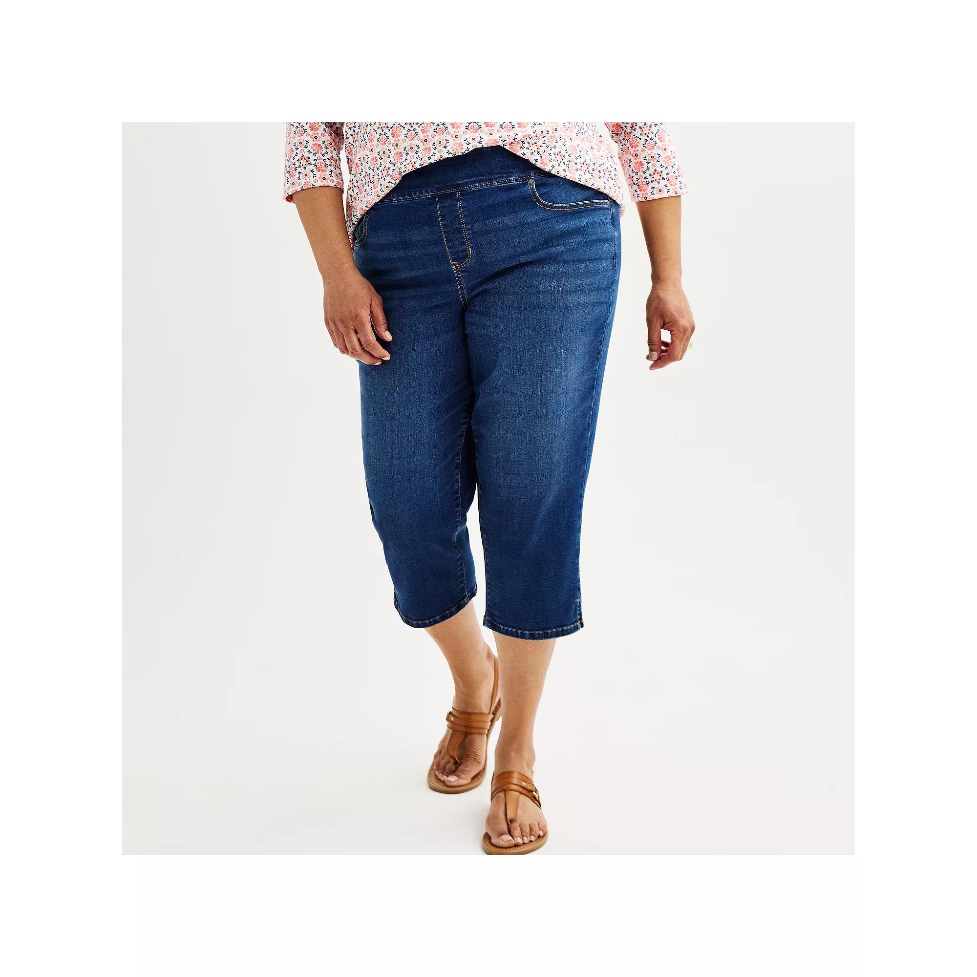 Plus Size Croft & Barrow® Pull-On Denim Capri, Women's, Size: 0X, Dark Blue Product Image