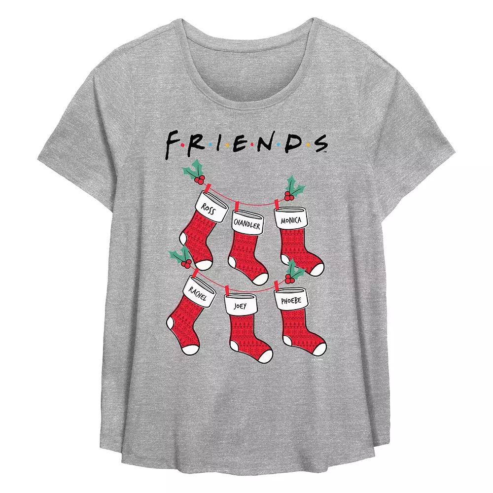Plus Size Friends Christmas Stockings Flowy Graphic Tee, Women's, Size: 3XL, Grey Gray Product Image
