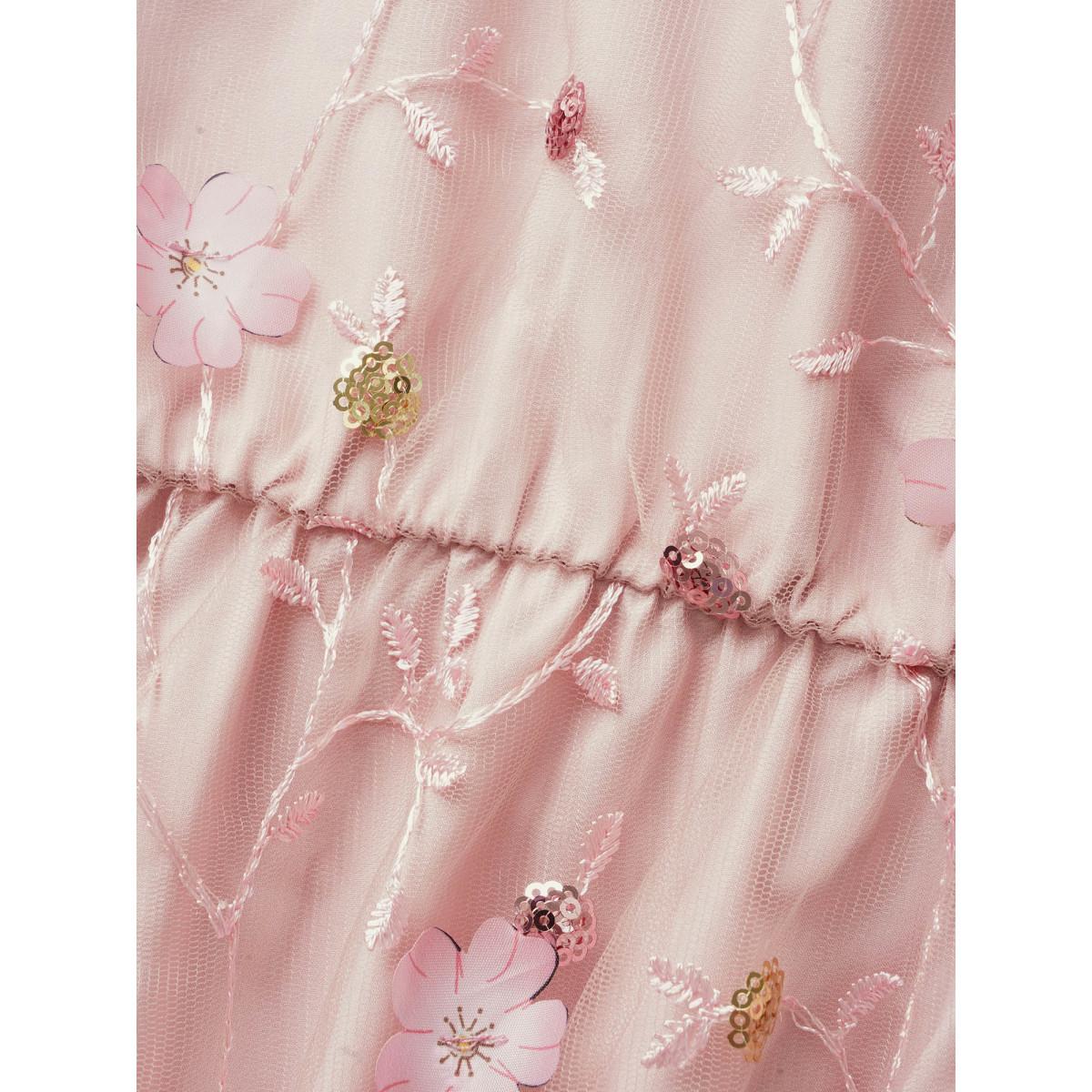 Plus Size Heart Neckline Floral Embroidered Sequin Mesh Dress Watermelon Women Formal Texture Heart neckline Half Sleeve Curvy BloomChic 10/M Product Image