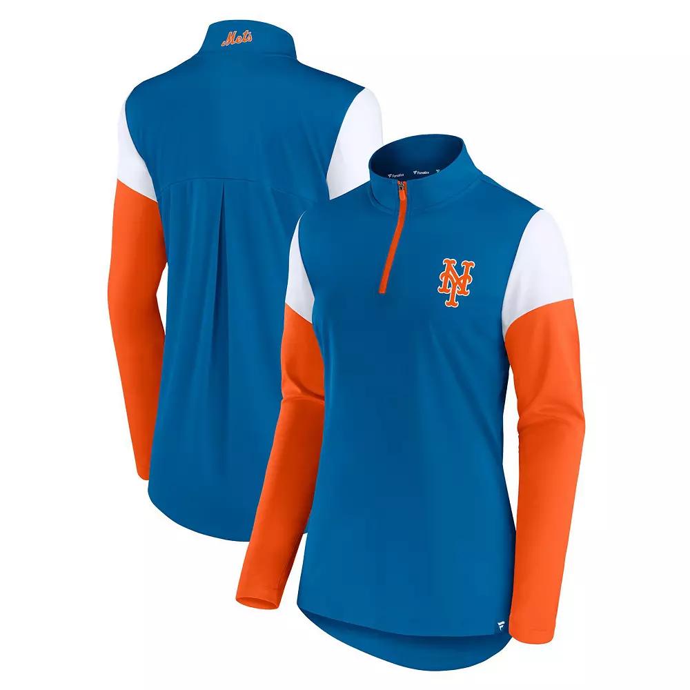 Women's Fanatics Branded Royal/Orange New York Mets Authentic Fleece Quarter-Zip Jacket, Size: Large, Blue Product Image