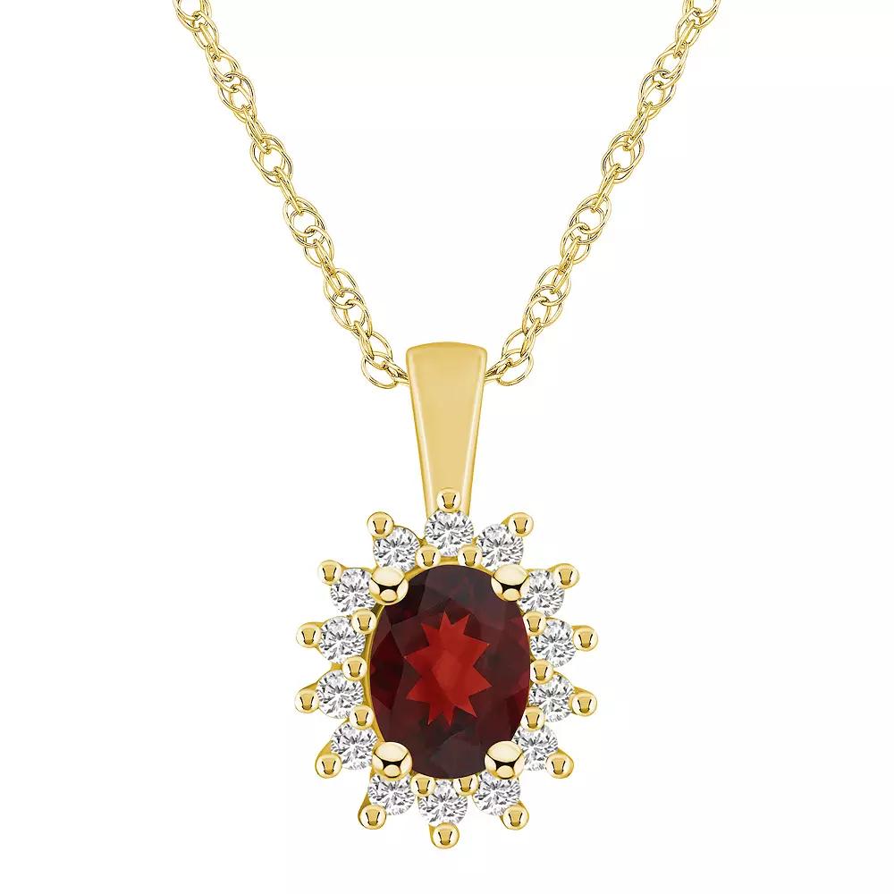 Alyson Layne 14k Gold Oval Garnet & 1/3 Carat T.W. Diamond Halo Pendant Necklace, Women's, Size: 18" Product Image