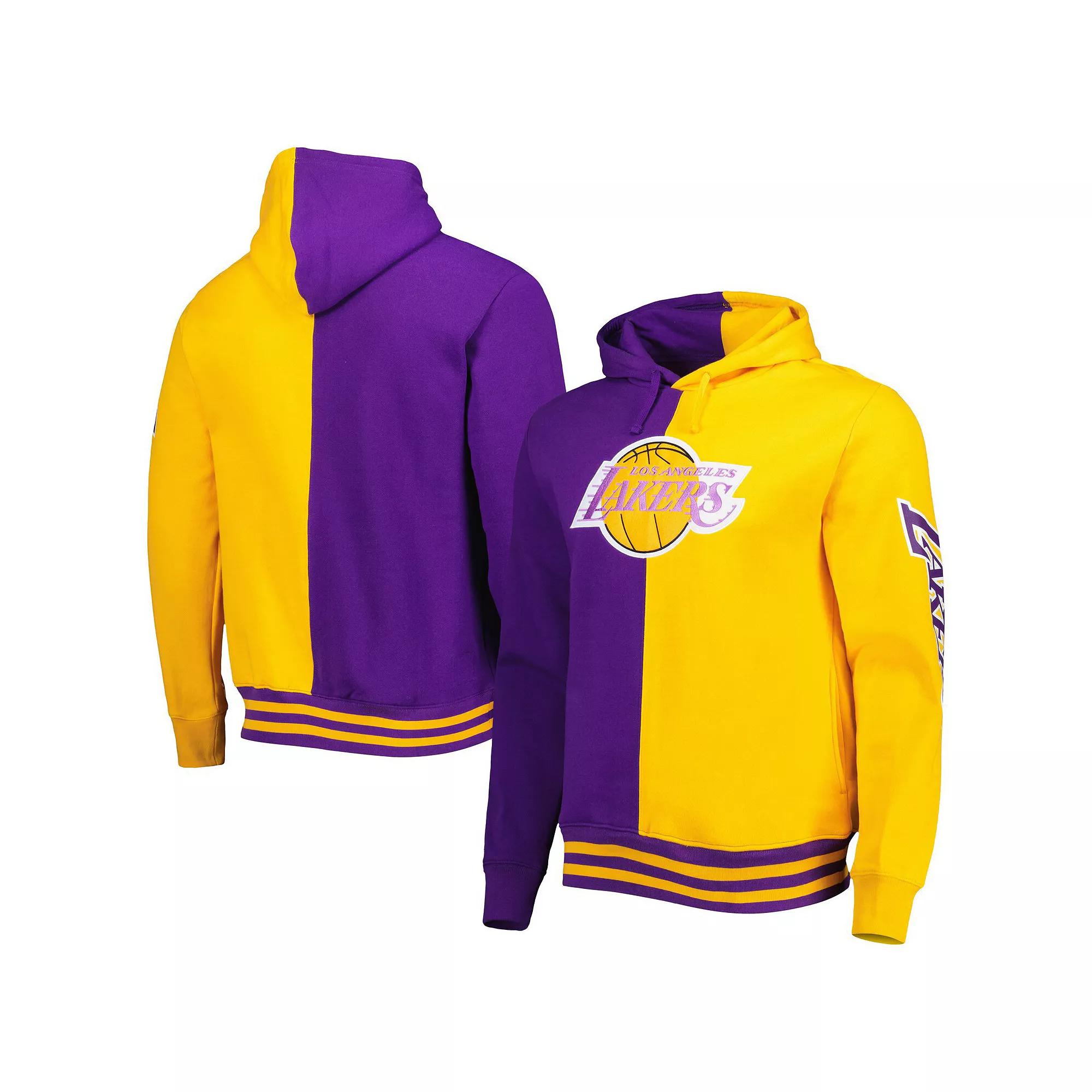 Men's Mitchell & Ness Purple/Gold Los Angeles Lakers Hardwood Classics Split Pullover Hoodie, Size: XL Product Image