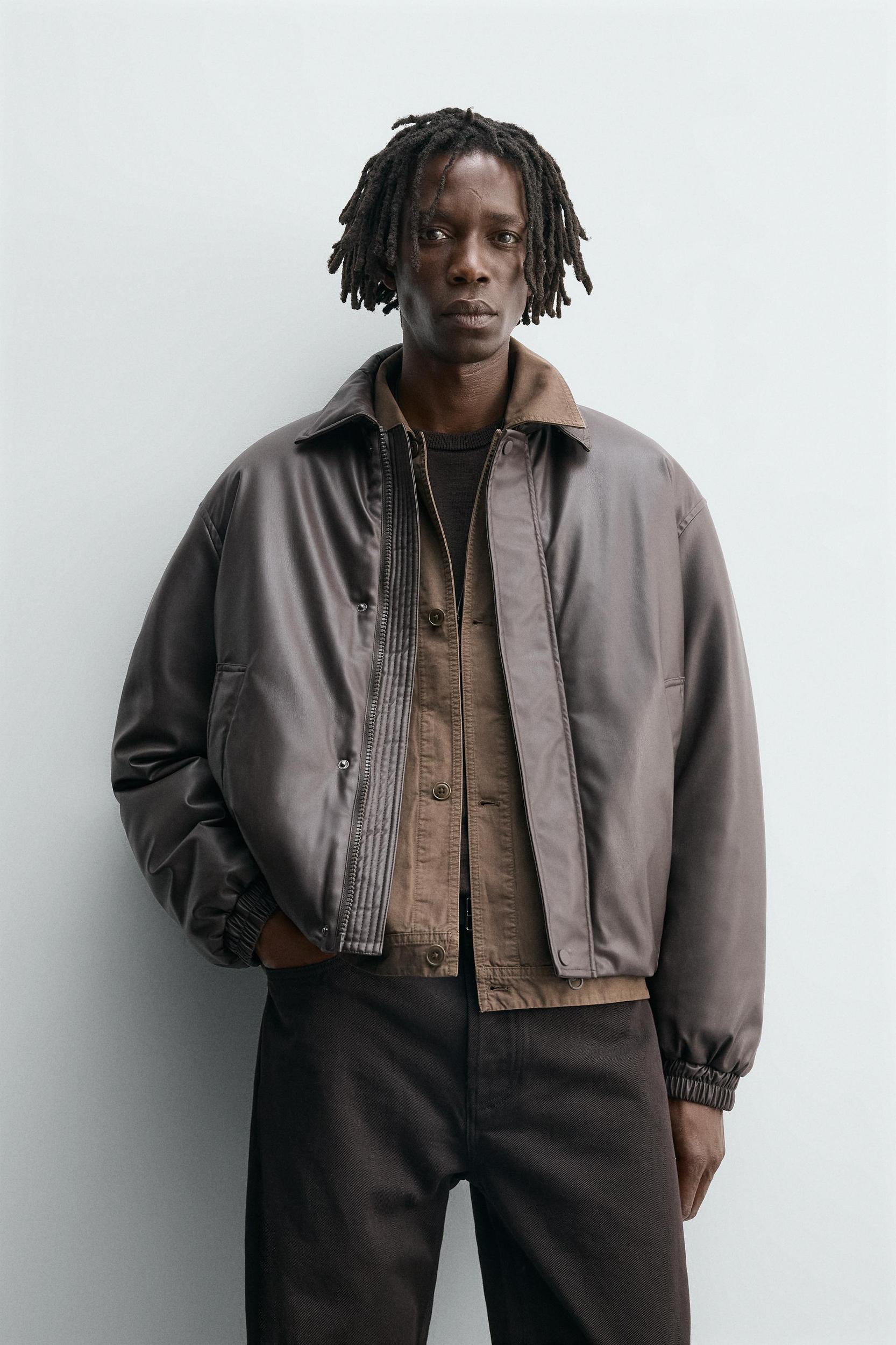 RELAXED FIT FAUX LEATHER JACKET Product Image