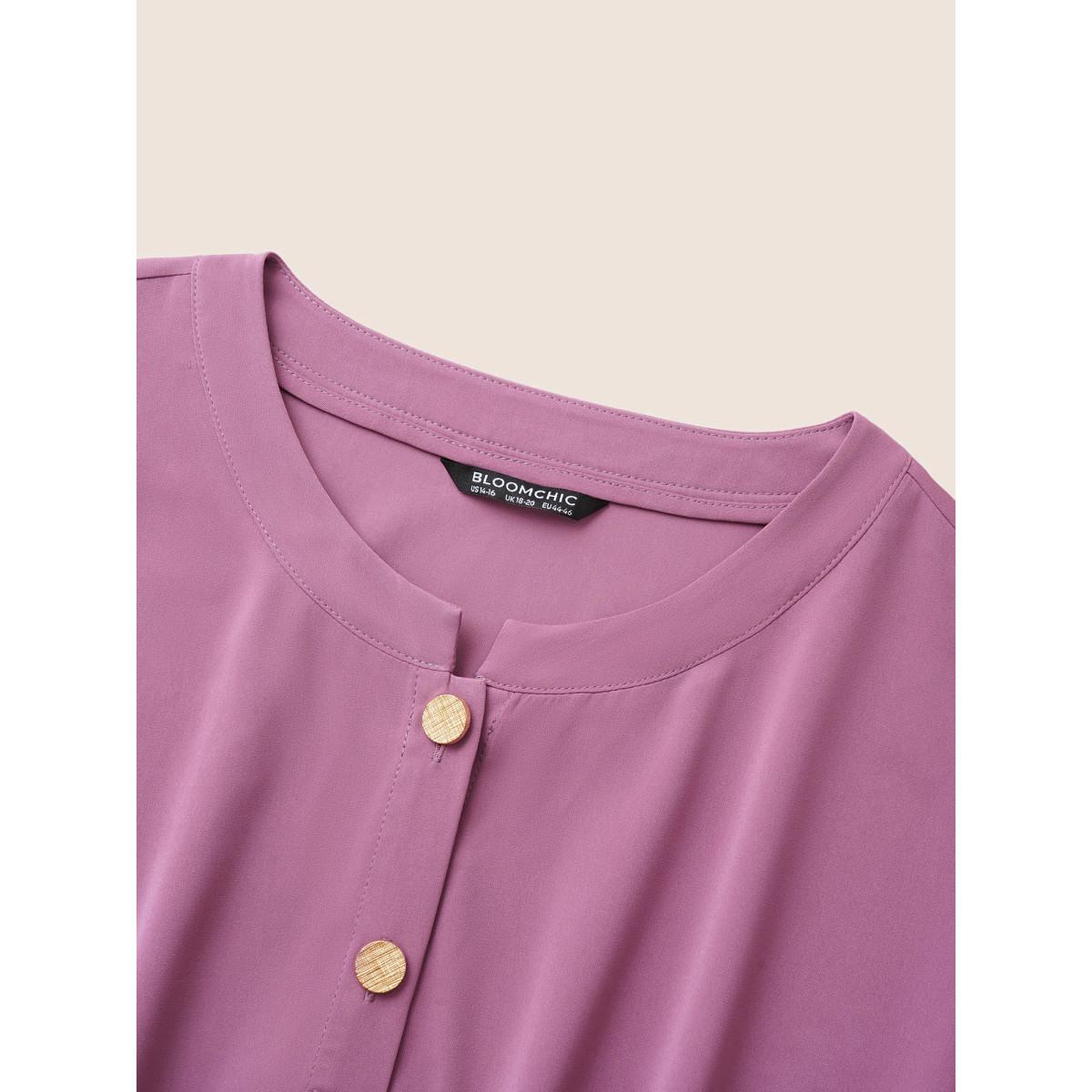 Plus Size Notched Button Through Elastic Waist Belted Dress Mauve Women At the Office Non Notched collar Elbow-length sleeve Curvy Midi Dress BloomChic 12/L Product Image