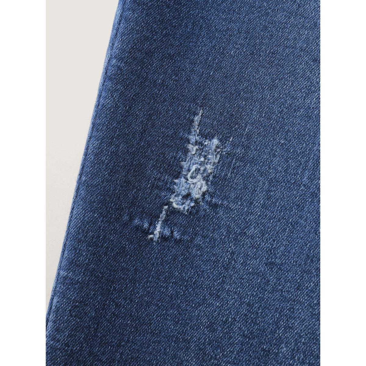 Plus Size Stretchy Butt-Lifting Rubber Waist Straight-Leg Jeans Women Midblue Leisure High stretch Slanted pocket Jeans BloomChic 30/6X Product Image