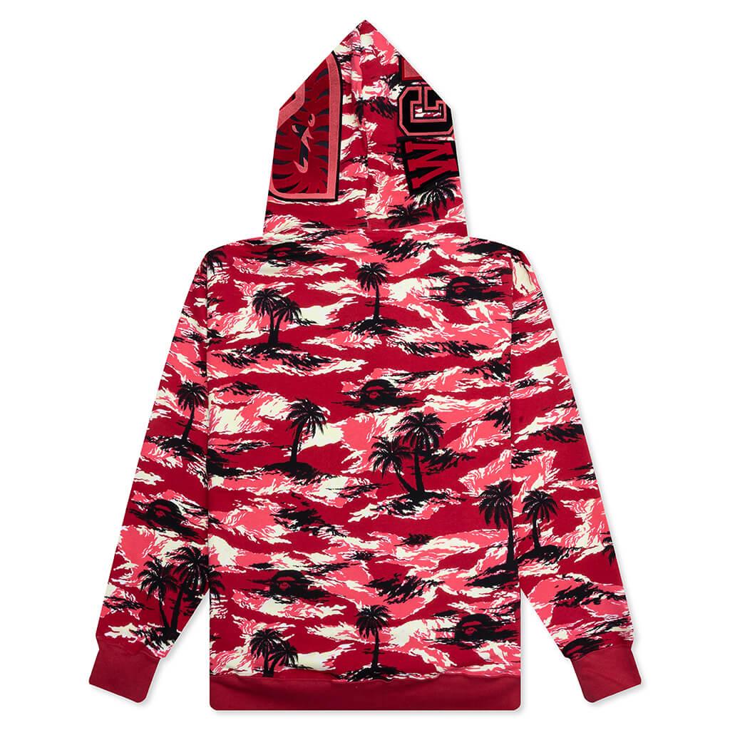 Palm Tree Camo Relaxed Fit Shark Full Zip Hoodie - Red Male Product Image
