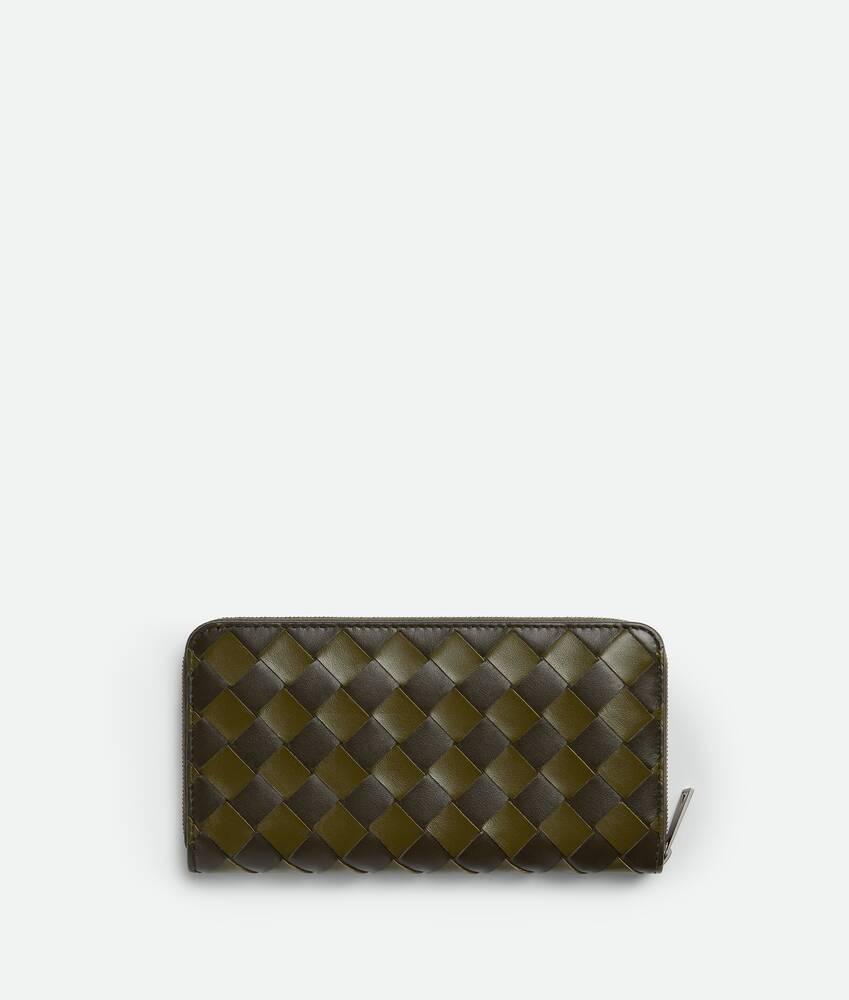 Men's Intrecciato Zip Around Wallet in Kaki/olive oil Product Image