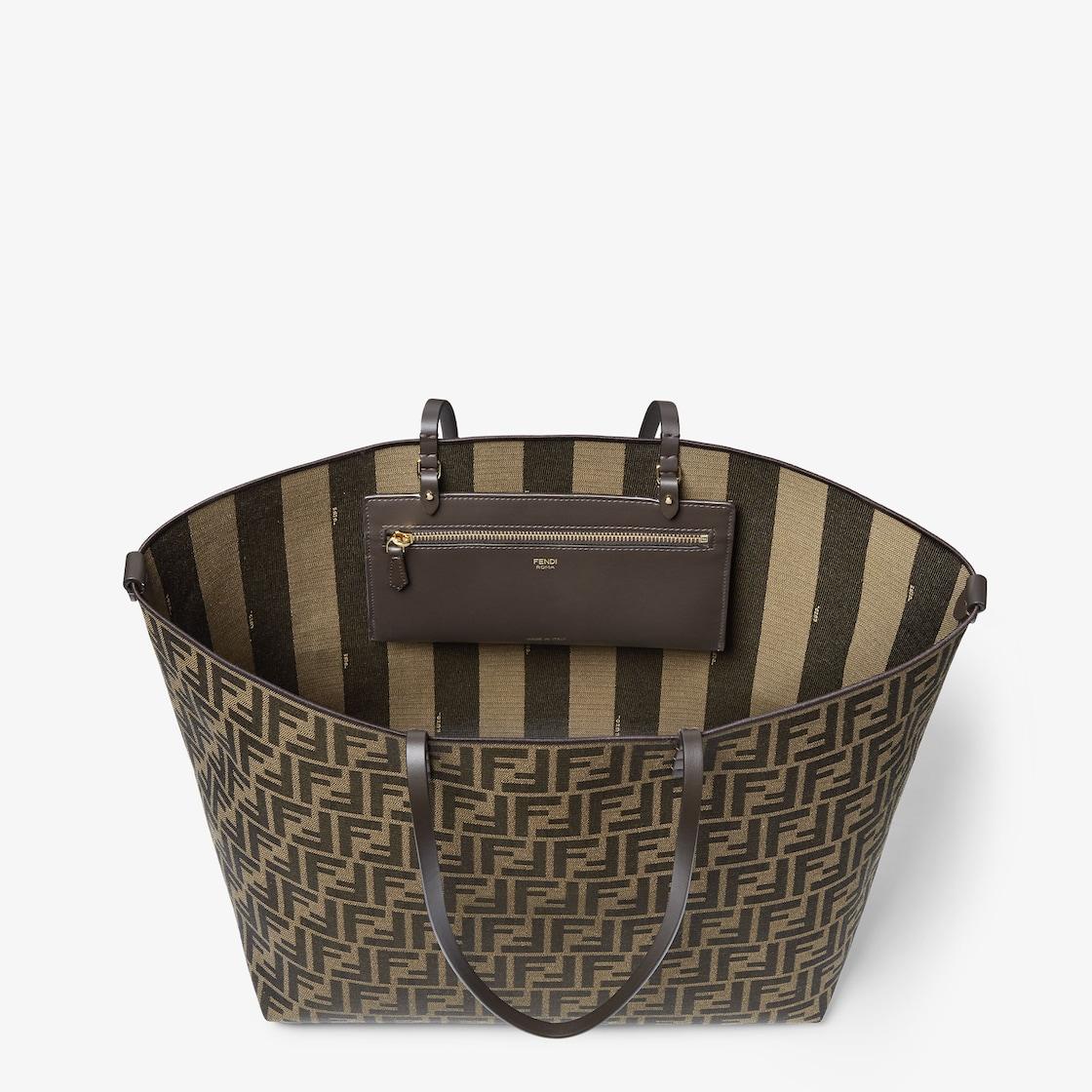 Roll LargeTobacco brown FF jacquard and striped Pequin fabric shopper Product Image
