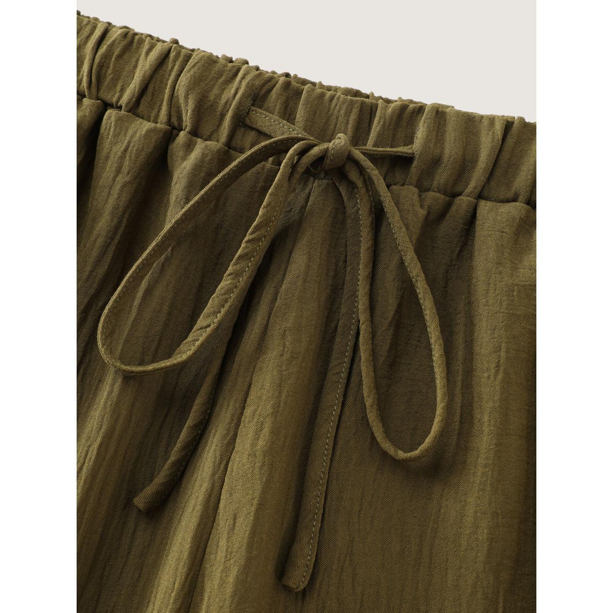 Plus Size Waist-Tie Slit Cuffs Pants Women Olive Boho Adaptive-Waist Vacation Pants BloomChic 30/6X Product Image