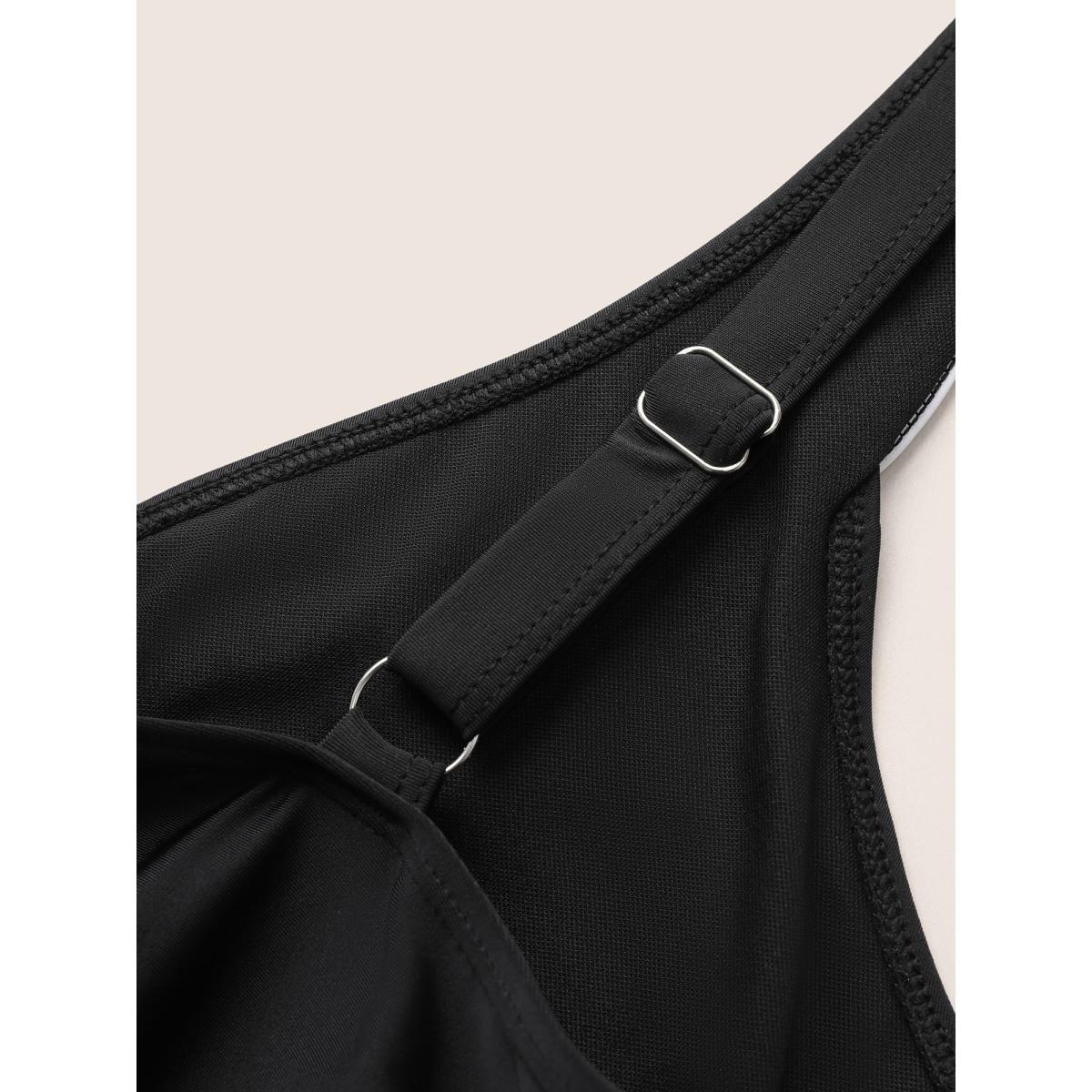 Plus Size Contrast Trim Adjustable Straps Swim Dress Women's Swimwear Black Beach Bodycon V-neck High stretch Curve Swim Dresses BloomChic 26/4X Product Image