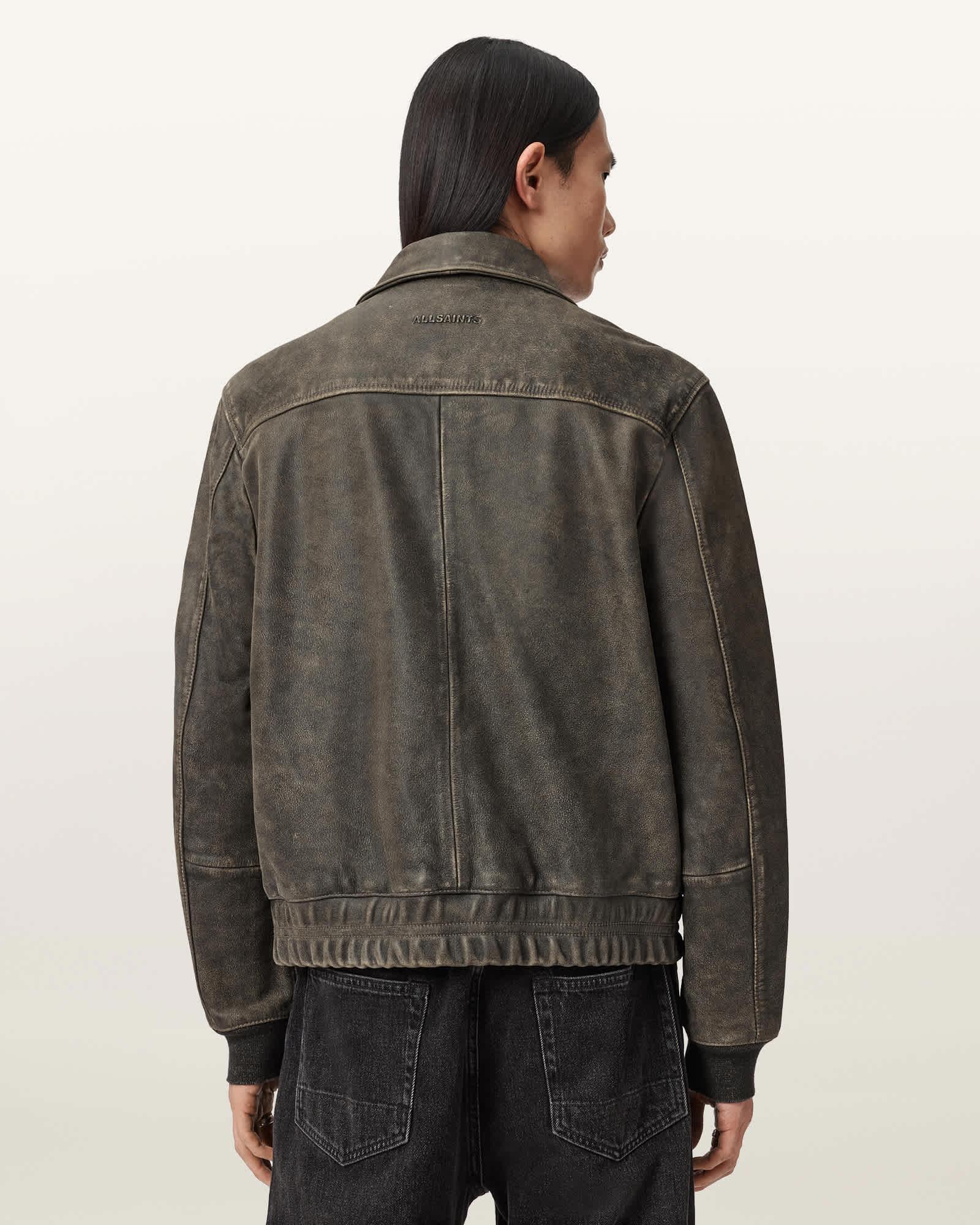Marland Aviator Leather Jacket BLACK BEIGE | ALLSAINTS US Product Image