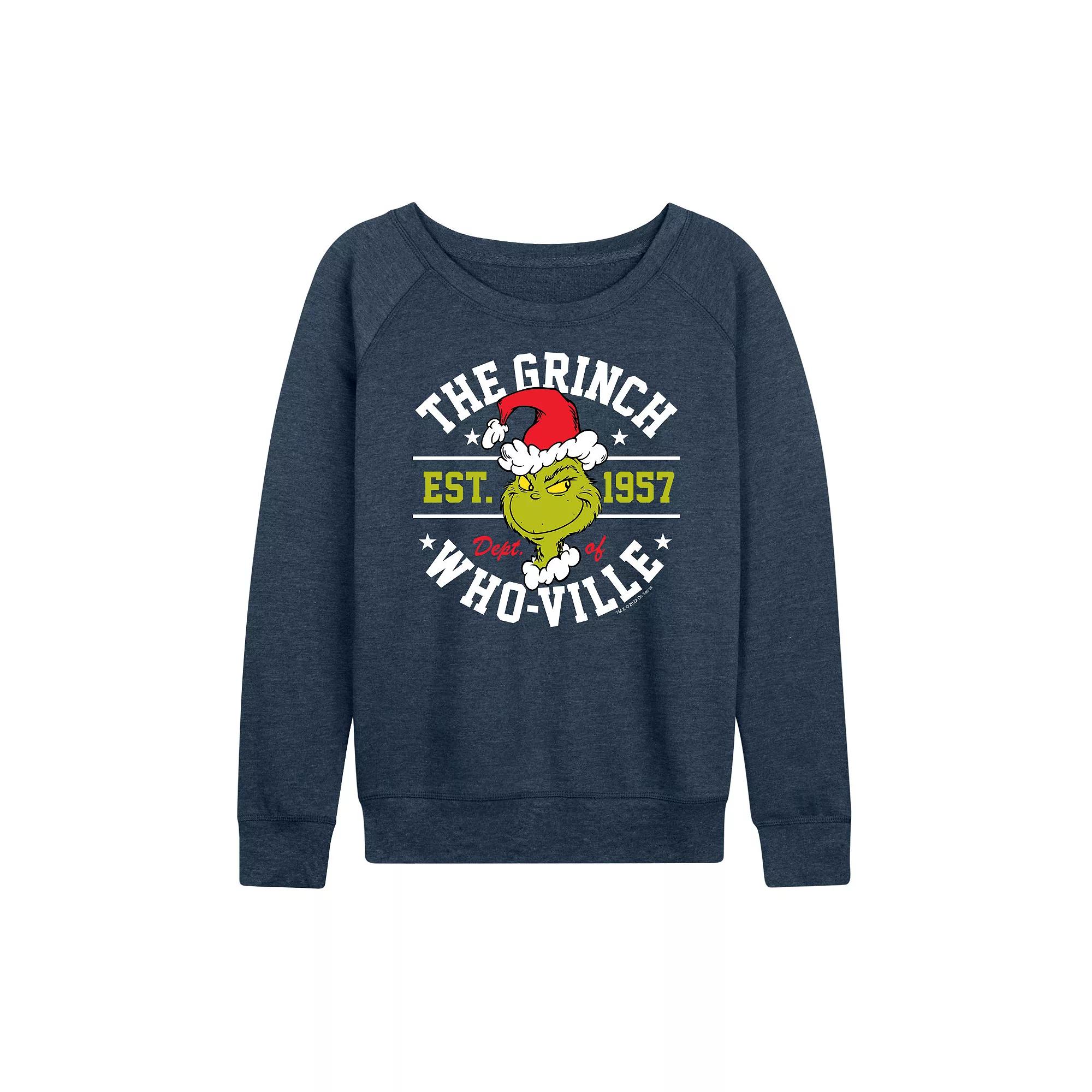 Women's Dr. Seuss The Grinch Dept Of Whoville French Terry Long Sleeve Tee, Girl's,  Product Image