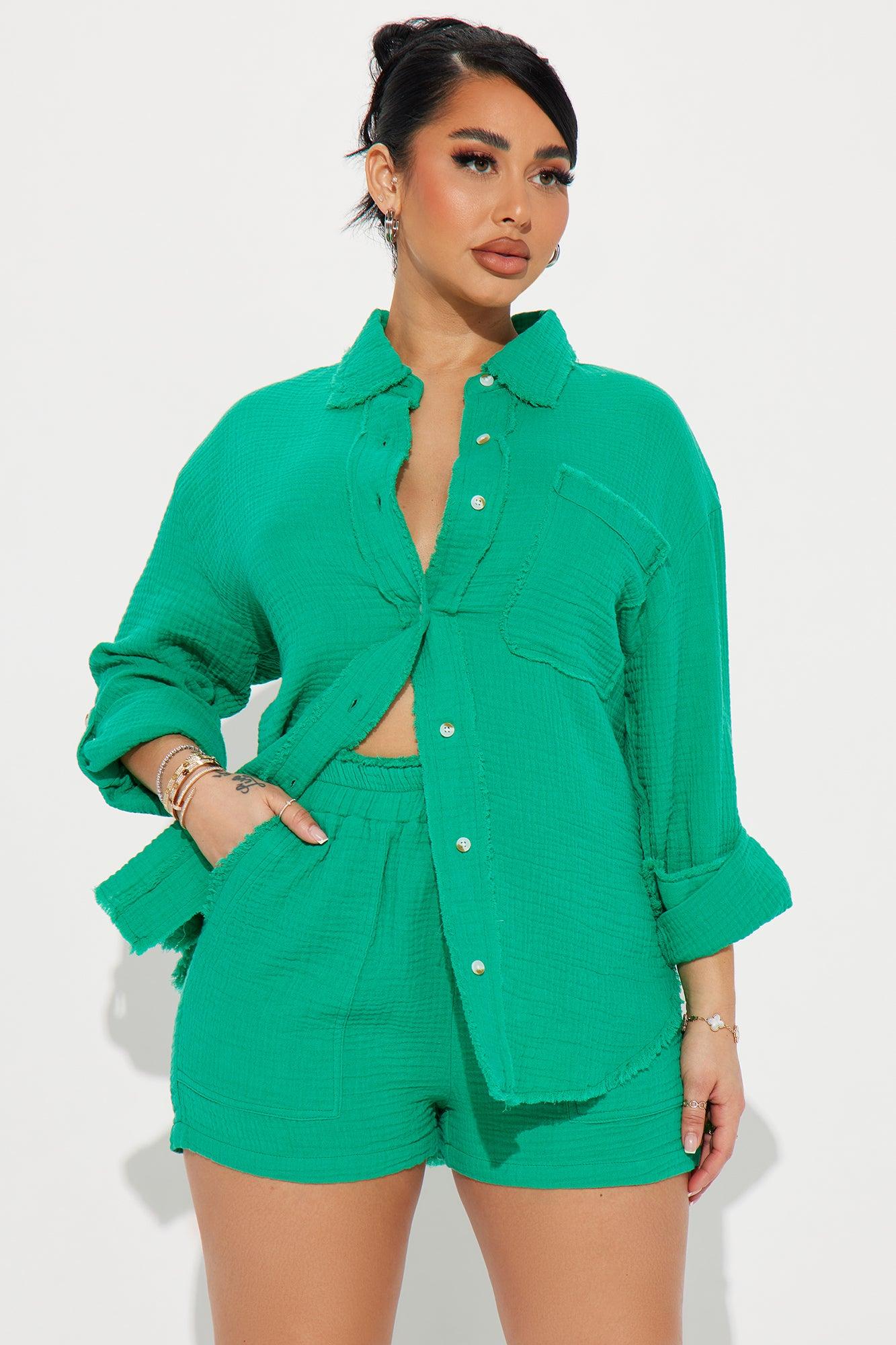 Rising Sun Gauze Short Set - Kelly Green Product Image