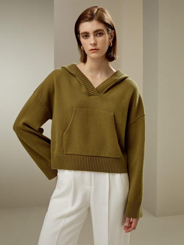 LILYSILK Hooded Cashmere Sweater - for Women - Green Wool Cashmere - Timeless Loose Fit Sweater S Product Image