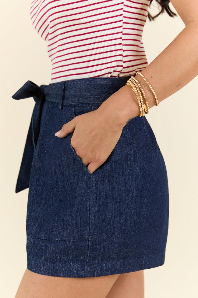 Wherever You Are Dark Wash Belted Denim Shorts FINAL SALE Product Image