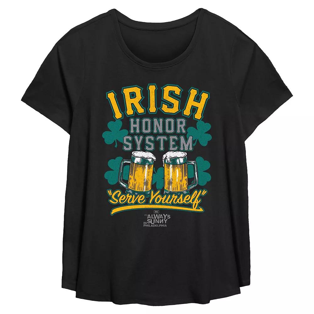 Plus Size It's Always Sunny In Philadelphia Irish Honor System Serve Yourself Flowy Graphic Tee, Women's, Size: 1XL, Black Product Image