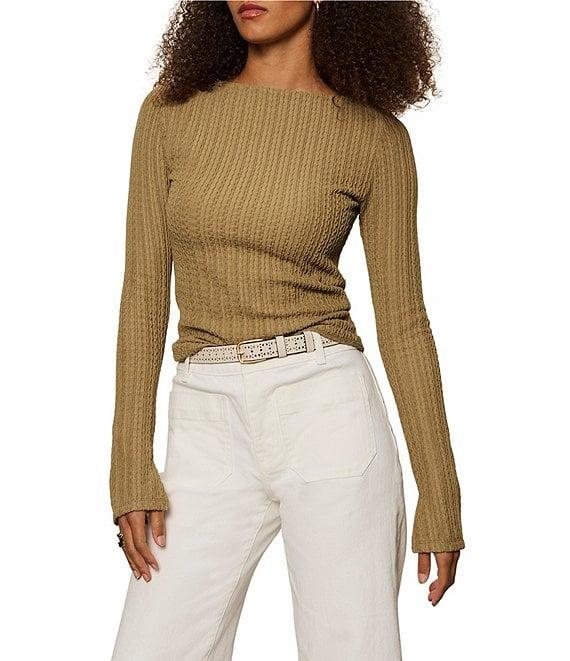 Sanctuary Textured Knit Boatneck Long Sleeve Top Product Image