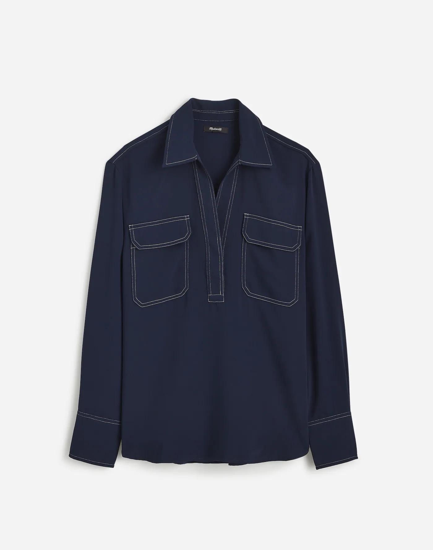 Contrast-Stitch Popover Shirt Product Image