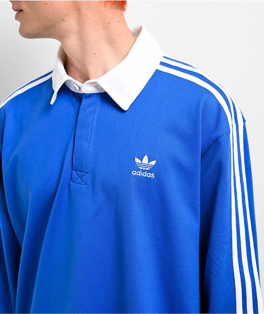 adidas Originals Adicolor Polo Blue Long Sleeve Rugby Shirt Product Image