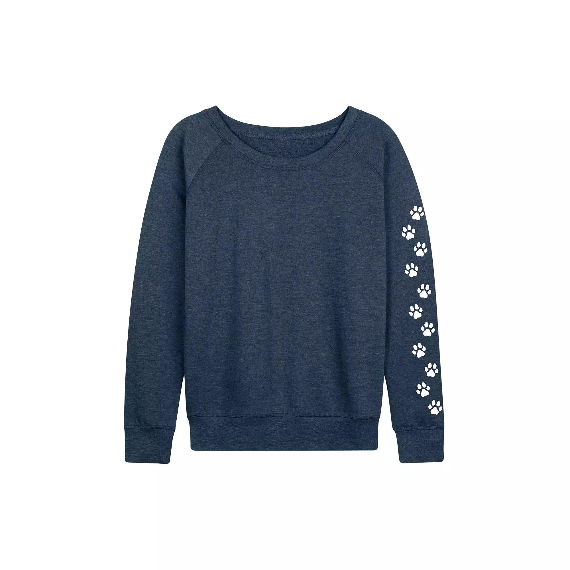 Women's Paw Prints Sleeve French Terry Long Sleeve Tee, Girl's,  Product Image