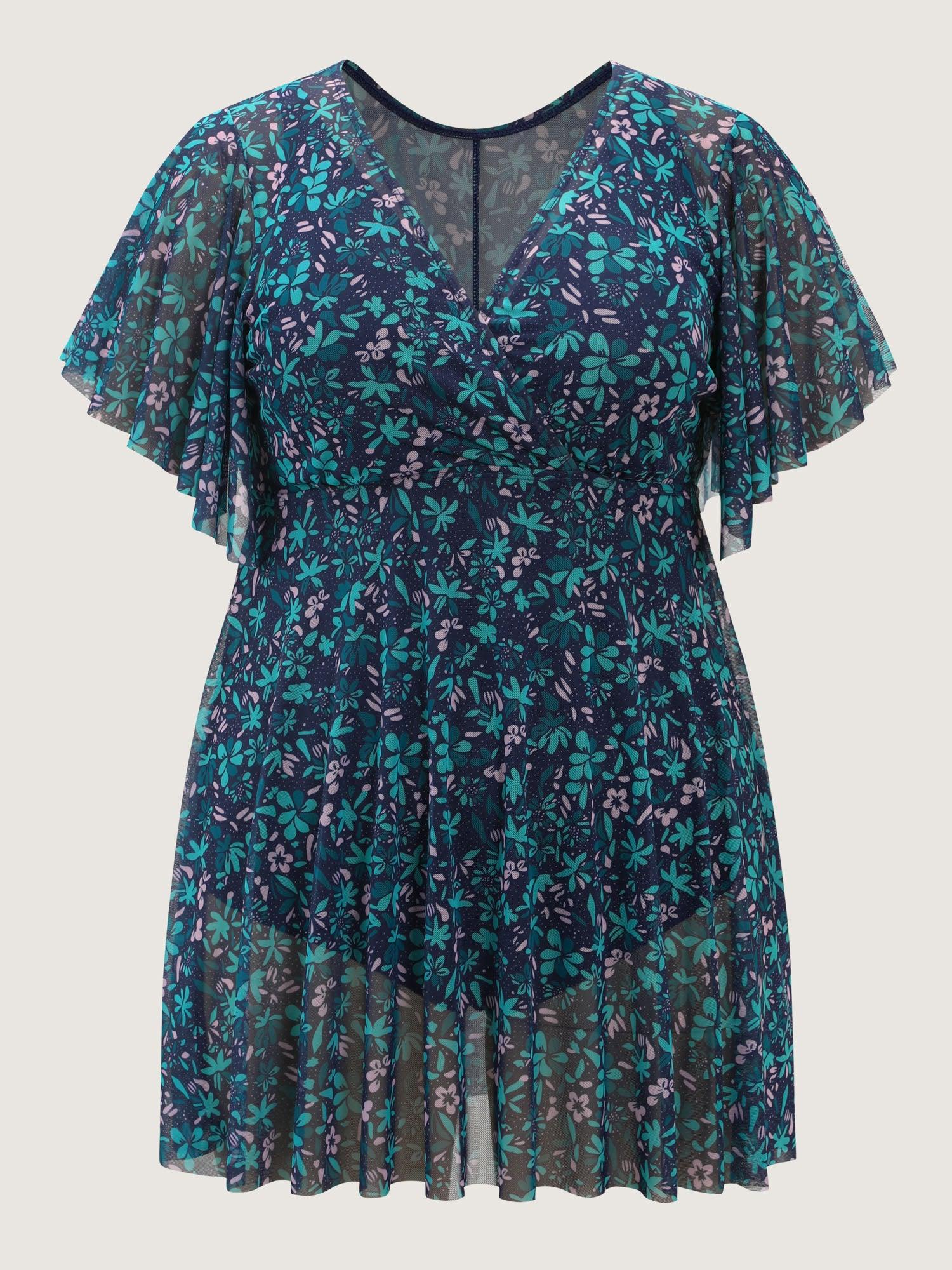 Colorful Sheer Floral Print Swim Dress Female Product Image