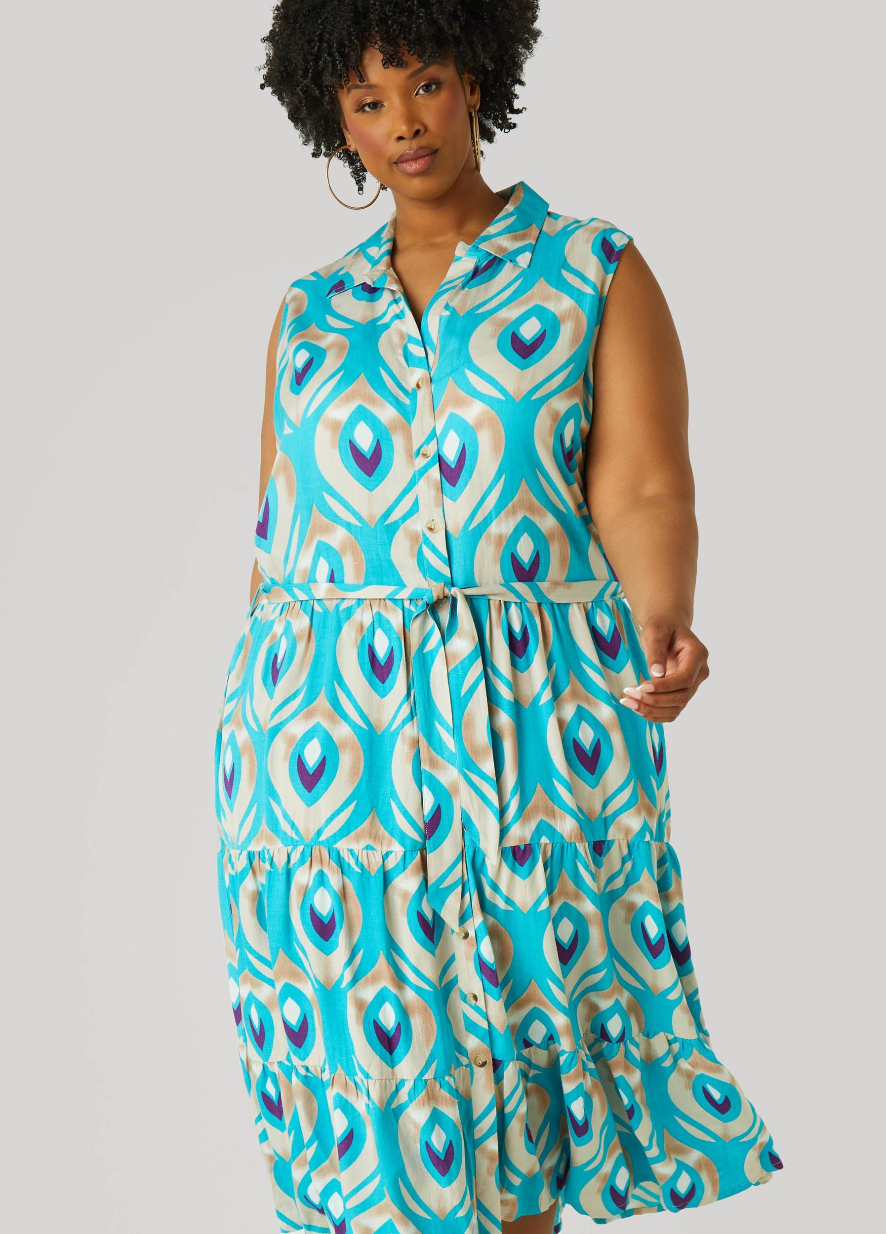 Flounced Printed Shirtdress Product Image