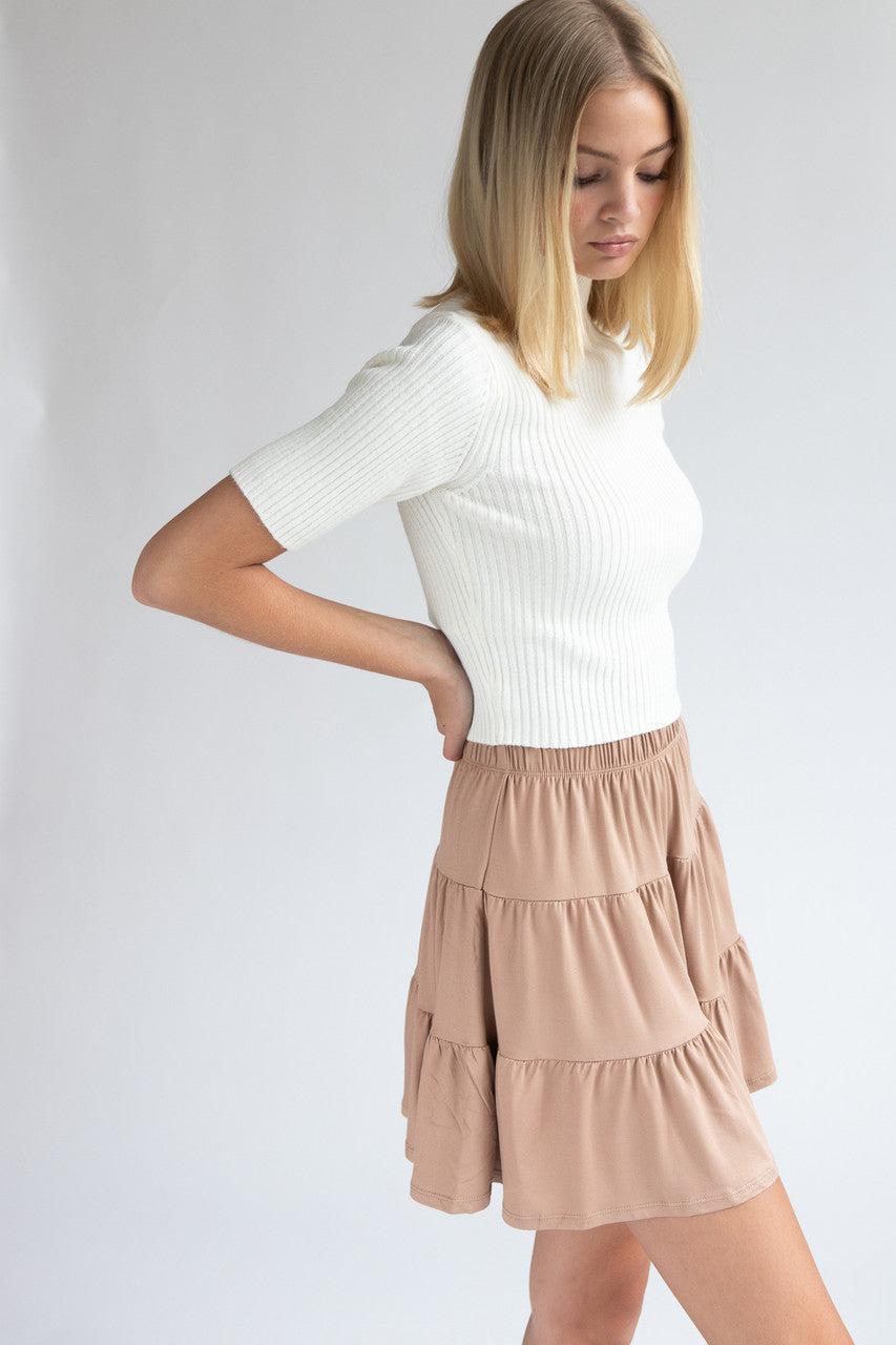 Short Sleeve Mock Neck Ribbed Sweater Product Image