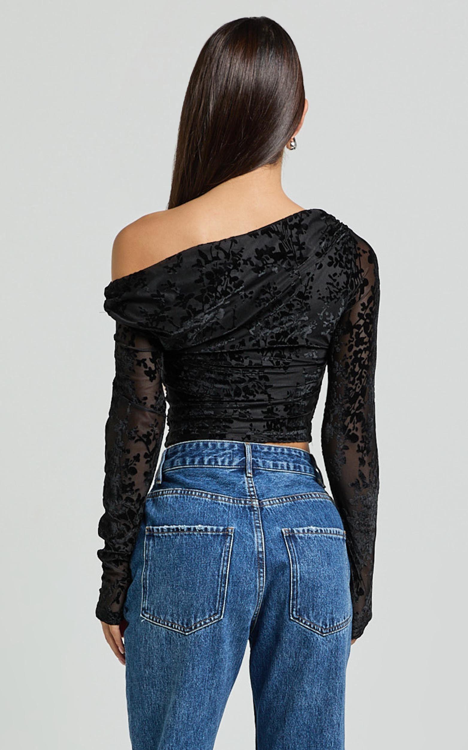 Willow Top - Asymmetrical Ruched Crop Top in Black Product Image