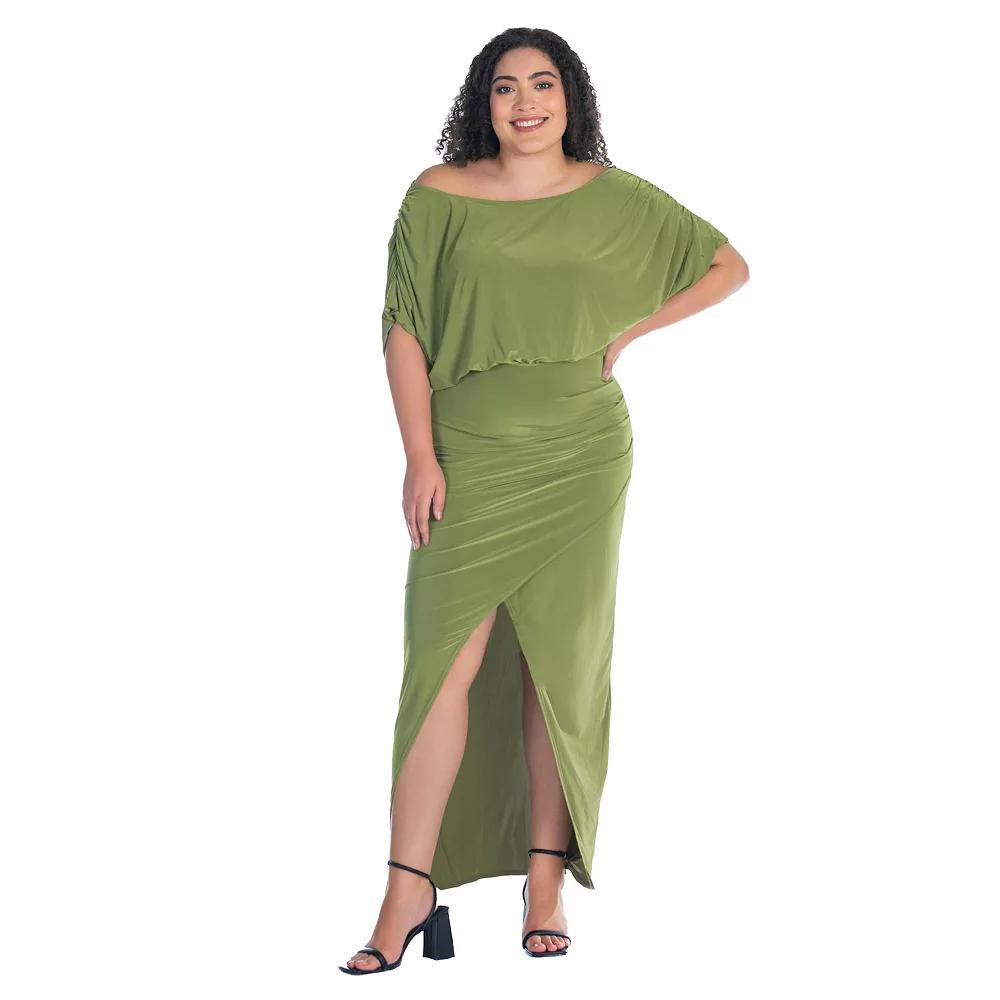 Plus Size 24Seven Comfort Apparel Boat Neck Batwing Sleeve Slit Maxi Dress, Women's, Size: 3XL, Red Product Image