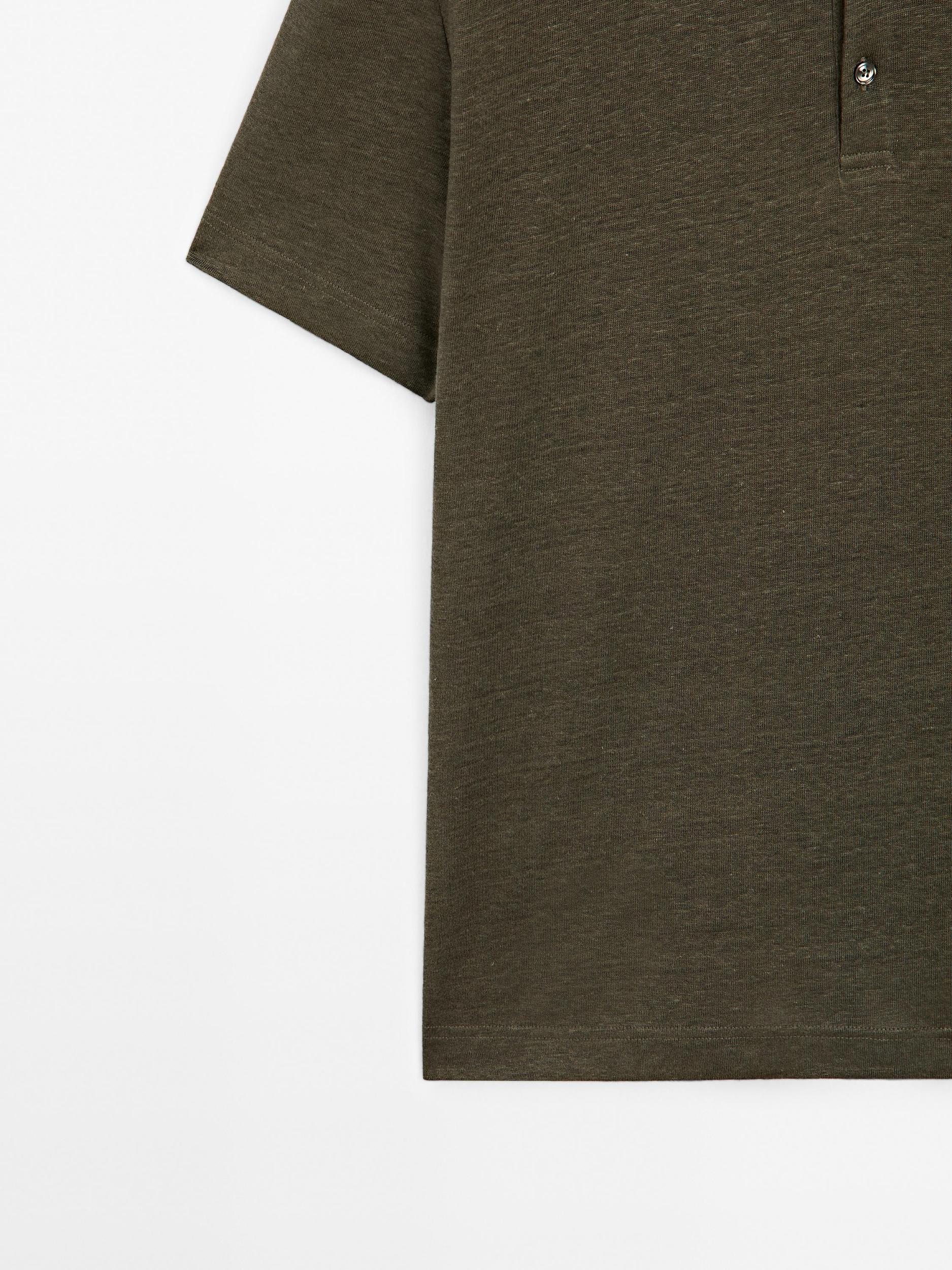 100% linen short sleeve polo shirt Product Image