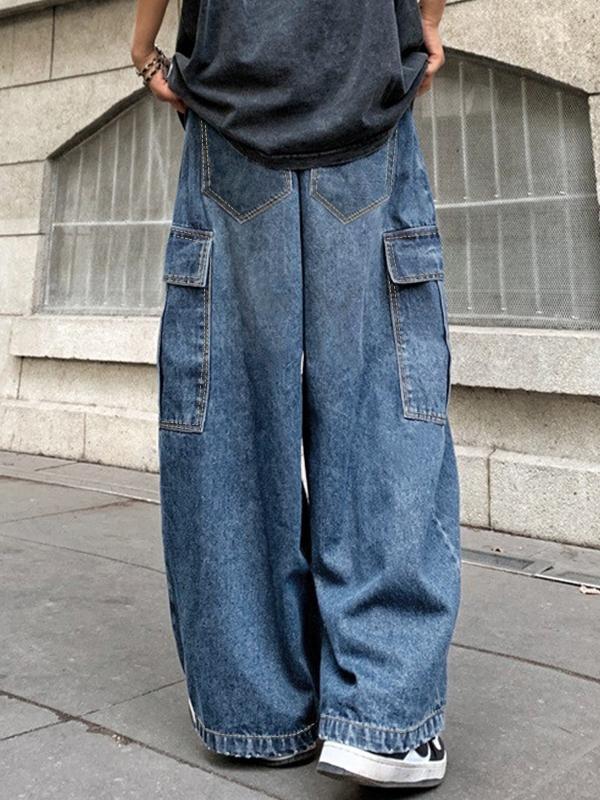 Men's Vintage Washed Multiple Pocket Cargo Jeans Product Image