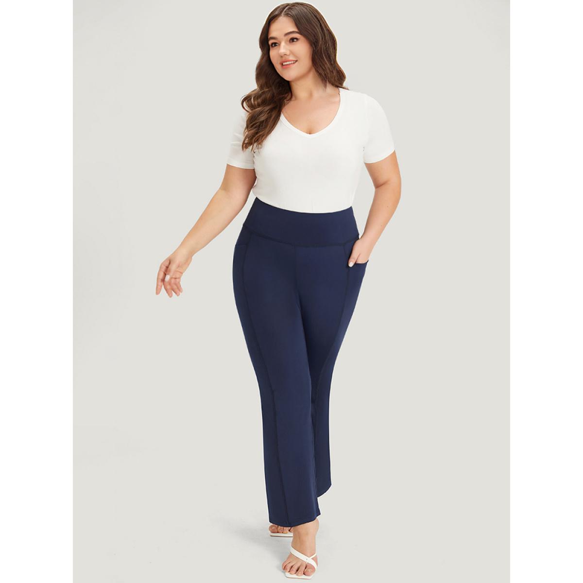 Plus Size Supersoft Essentials Plain Elastic Waist Bootcut Pocket Side Leggings Women Indigo Elegant High stretch Skinny High Rise Dailywear Leggings BloomChic 26/4X Product Image