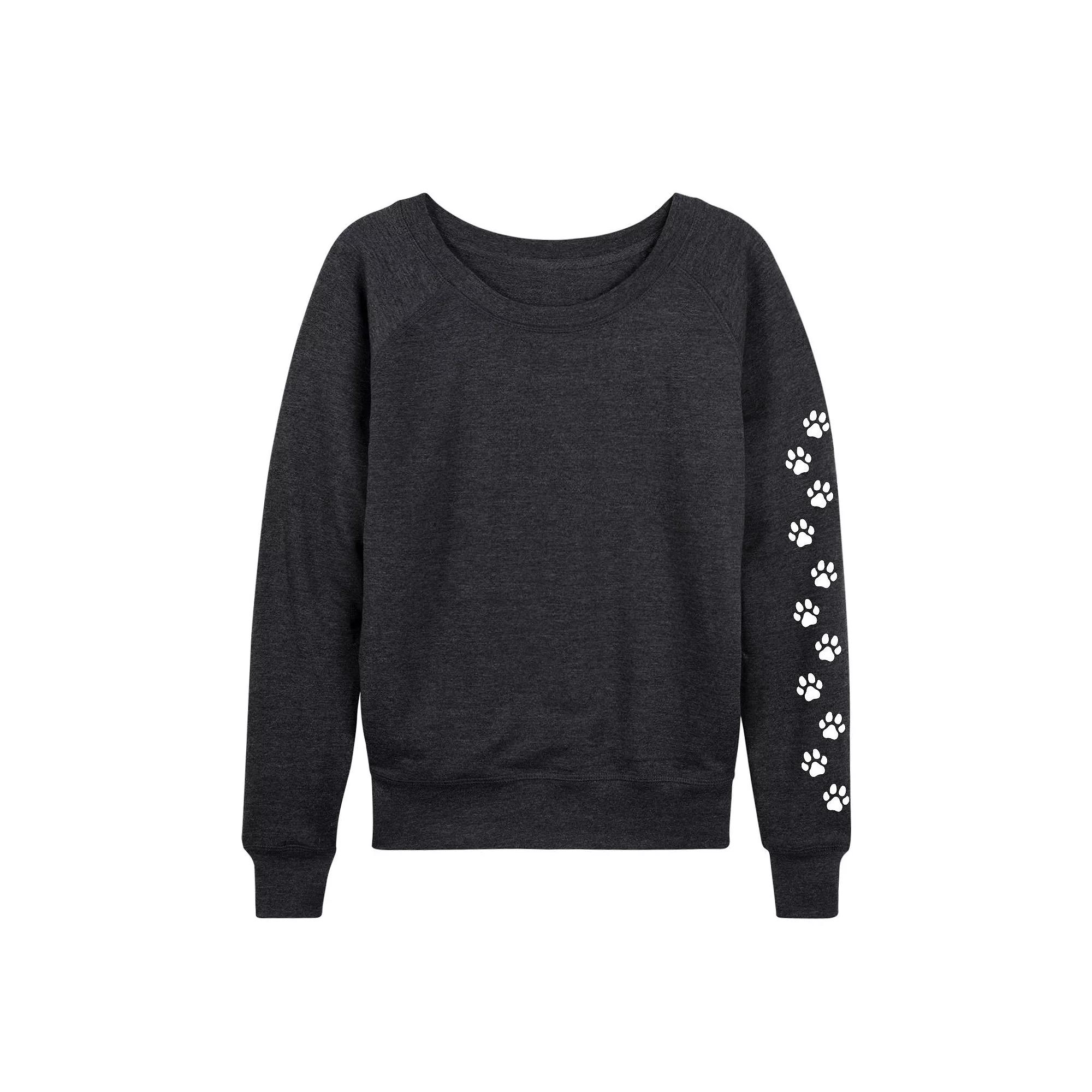 Women's Paw Prints Sleeve French Terry Long Sleeve Tee, Girl's,  Product Image