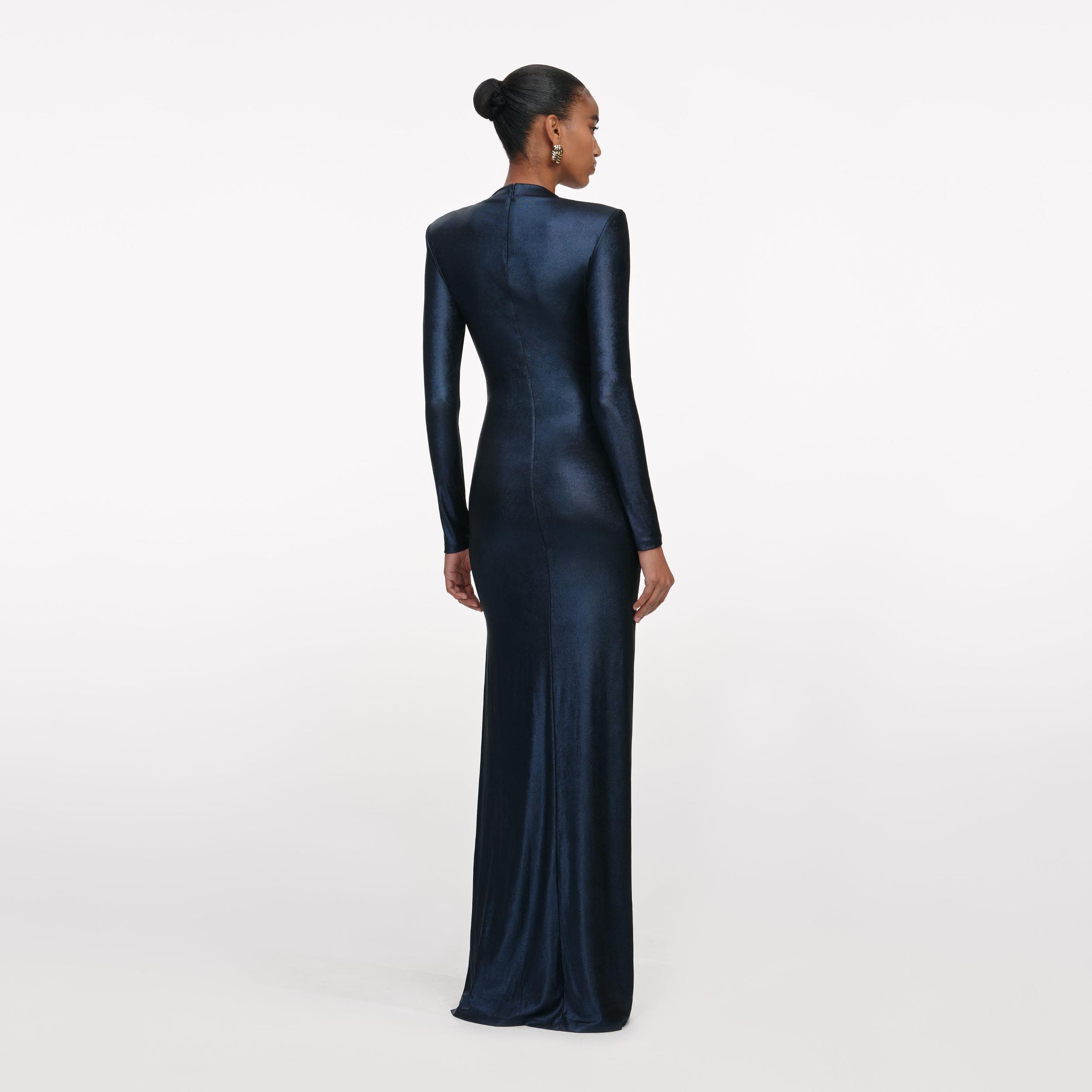 Navy Metallic Gathered Maxi Dress Product Image