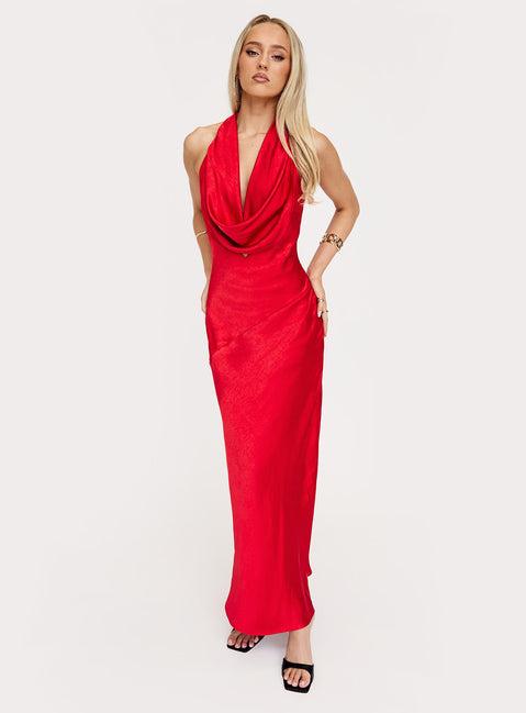 Big Deal Halter Maxi Dress Red Product Image