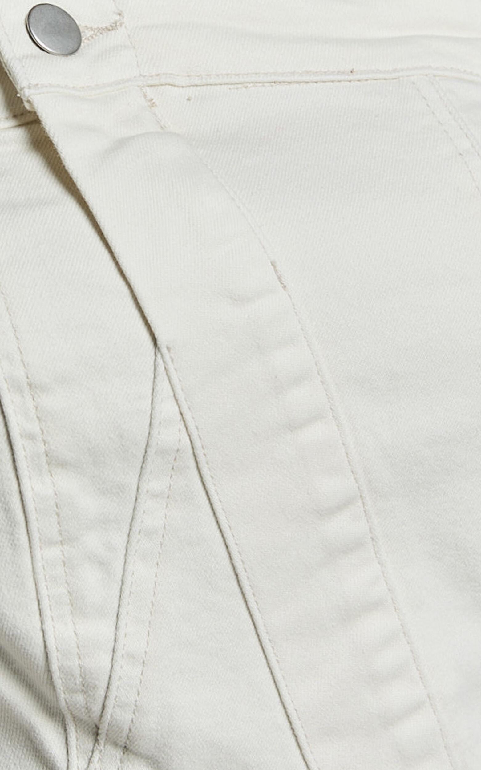 Erline Mini Dress - Asymmetric Strapless Denim Dress in Ecru Product Image