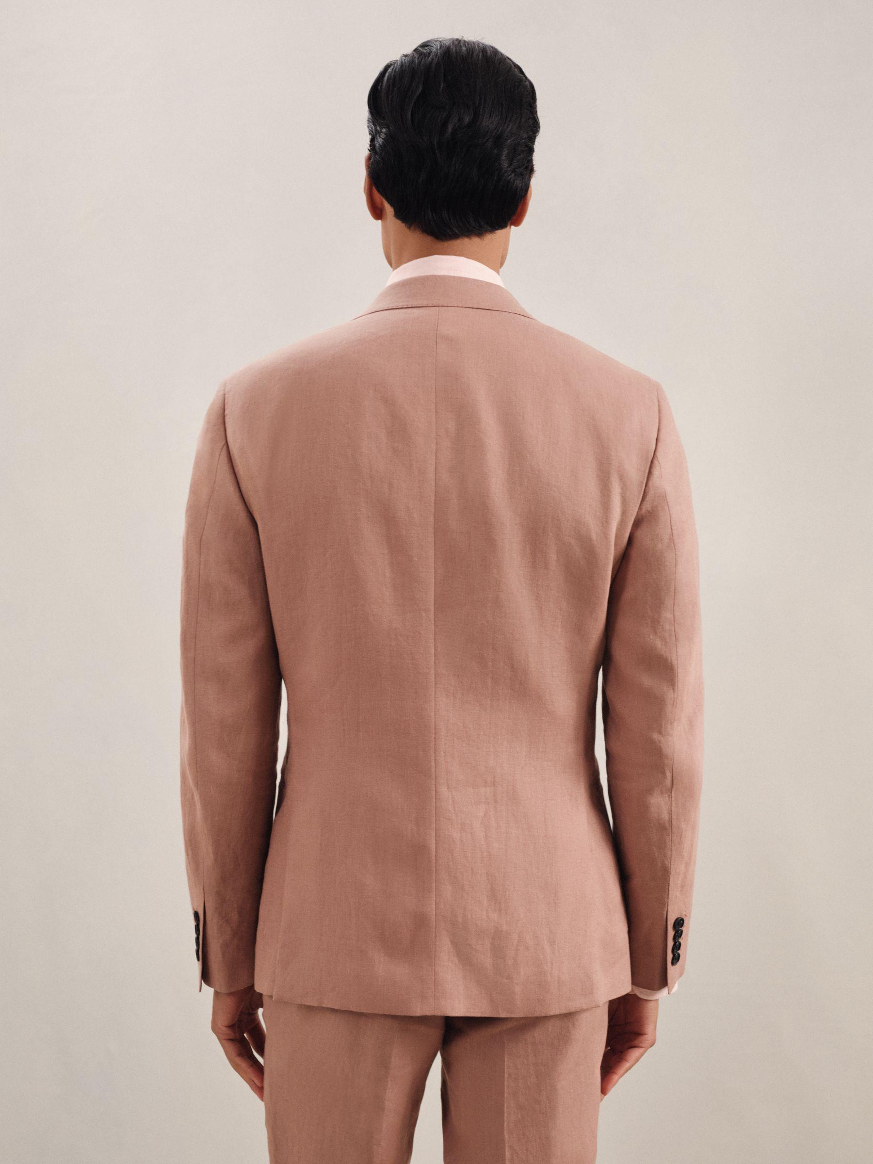 Single-Breasted Linen Suit Blazer Slim Fit in Rose Pink Product Image