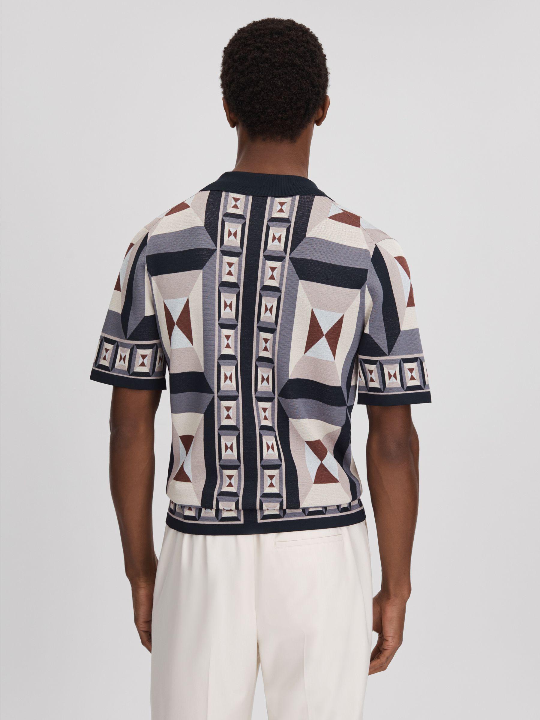 Knitted Cuban Collar Shirt in Blue Multi Product Image