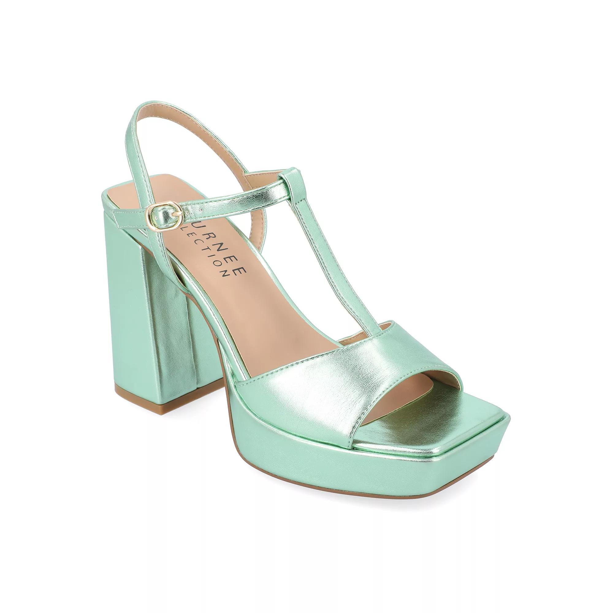 Journee Parson Women's Block Heel Sandals, Size: 9, Green Product Image