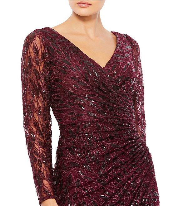 Mac Duggal V-Neck Sequined Faux Wrap Gown Product Image