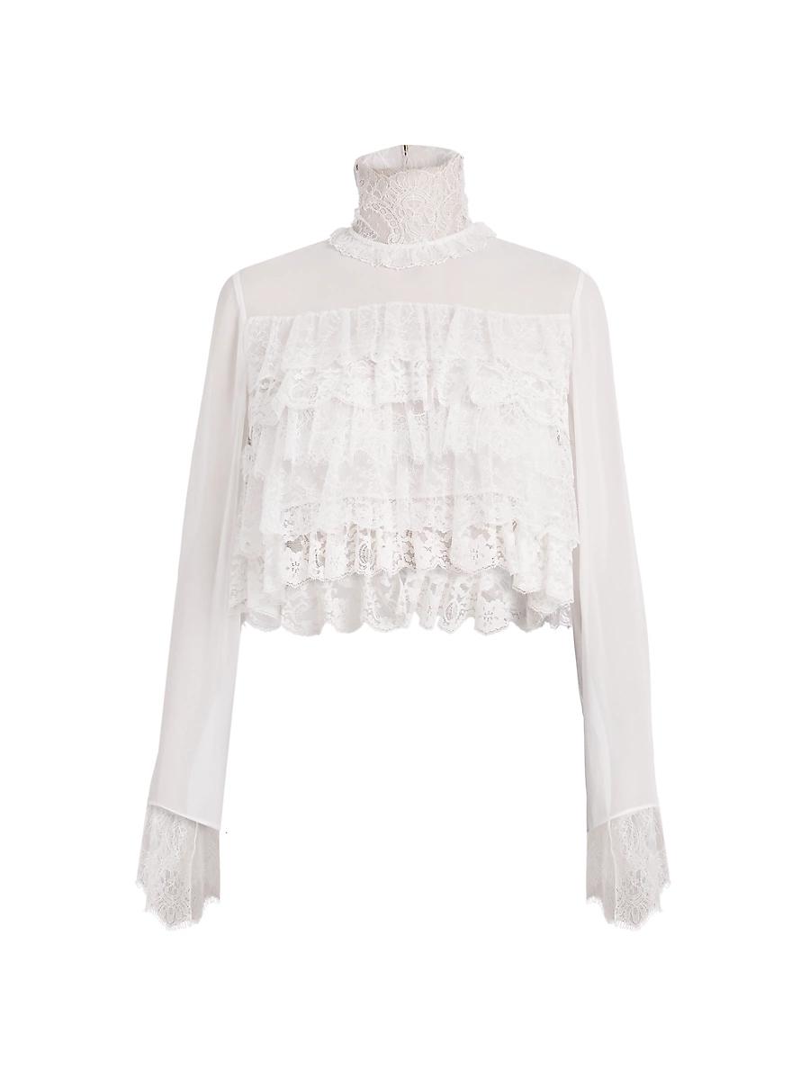Womens Lace Ruffle Crop Top Product Image