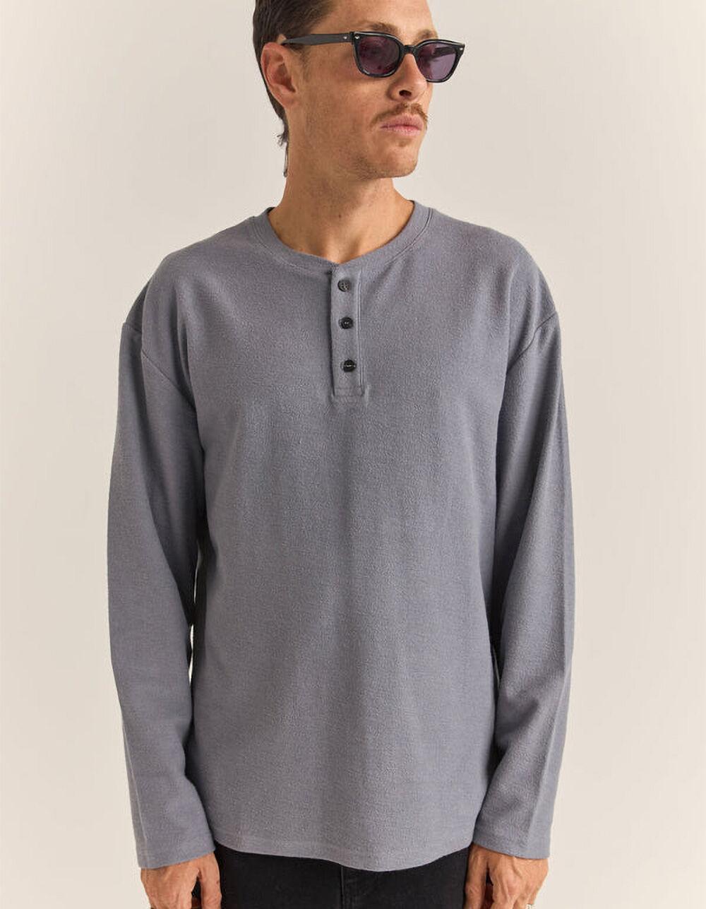 RHYTHM Vintage Terry Mens Long Sleeve Henley - INDIGO Product Image
