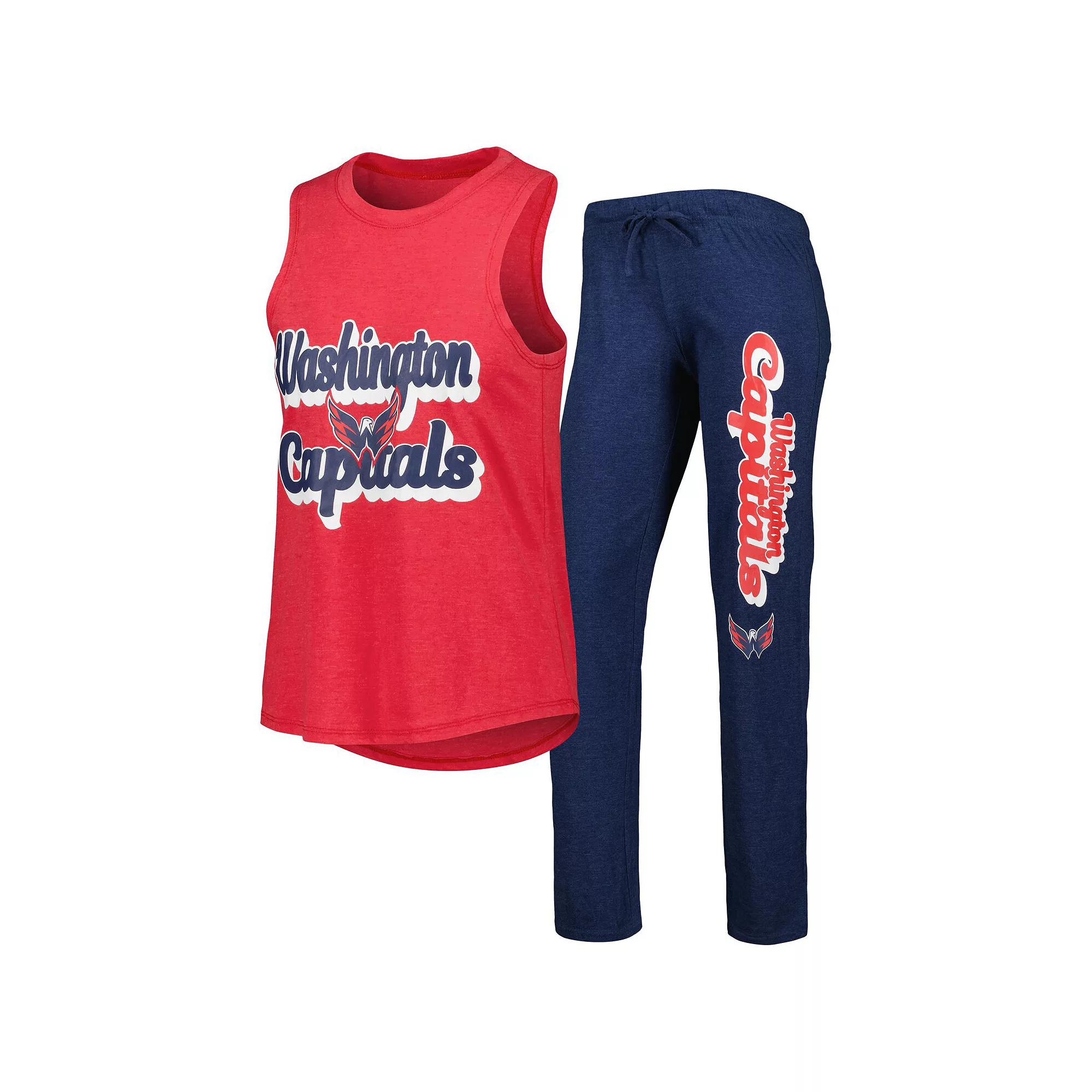 Women's Concepts Sport Red/Navy Washington Capitals Meter Muscle Tank Top & Pants Sleep Set, Size: Large Product Image